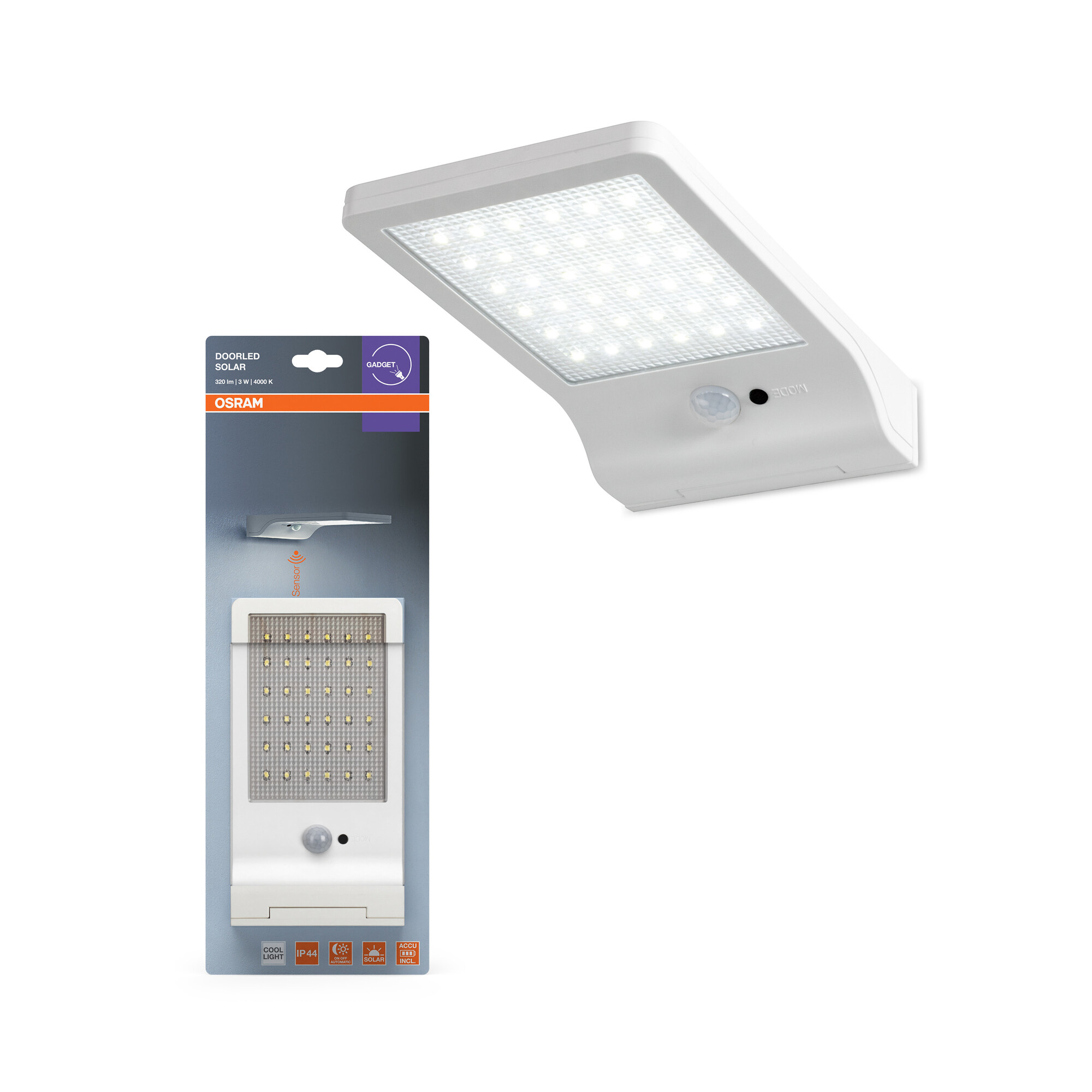 Osram Außenleuchte "DoorLED Solar" mit Sensor, 4000K, weiß