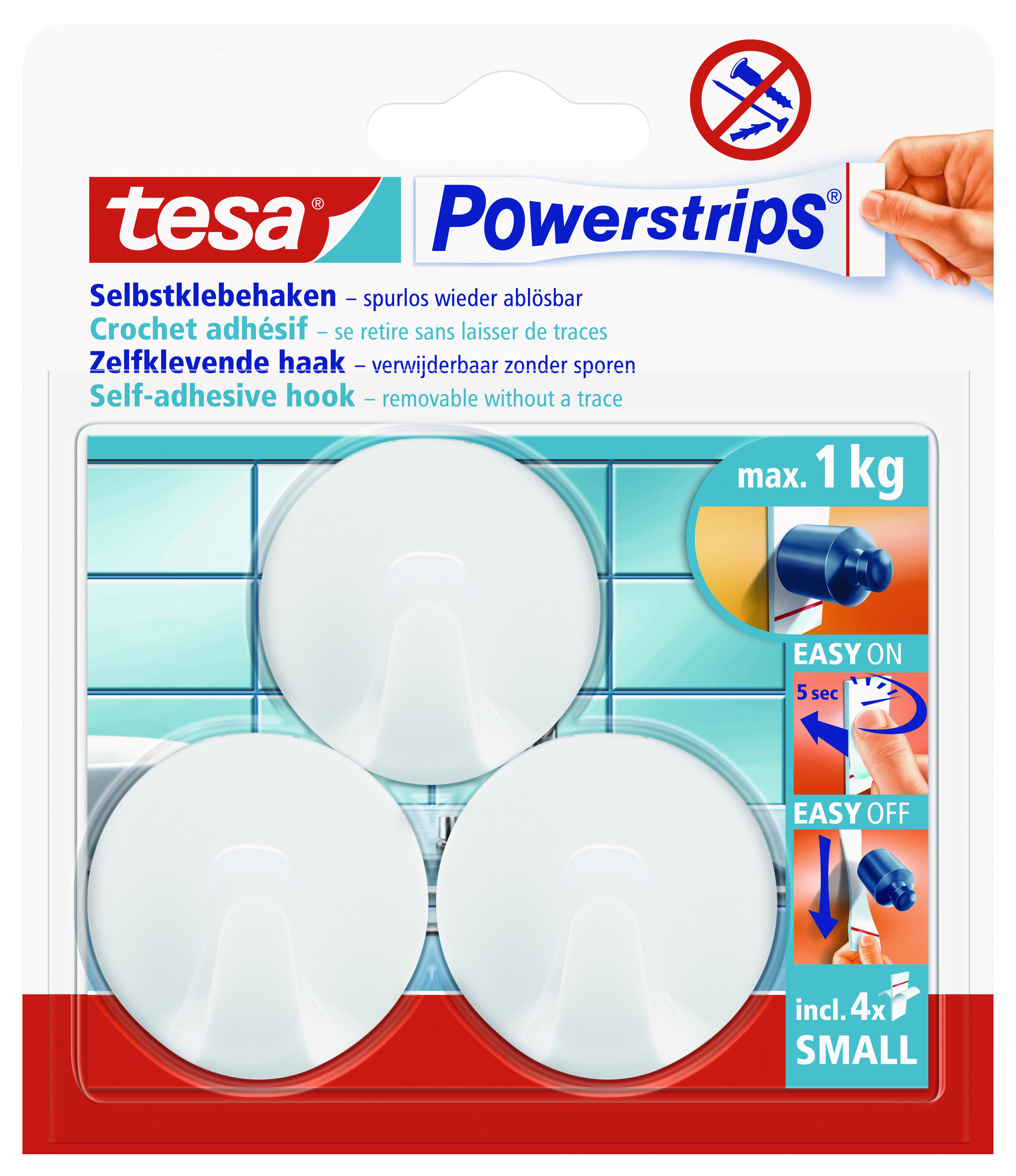 622351-Tesa-Power-Haken-S-rund tesa Powerstrips Selbstklebehaken Small Rund, weiß