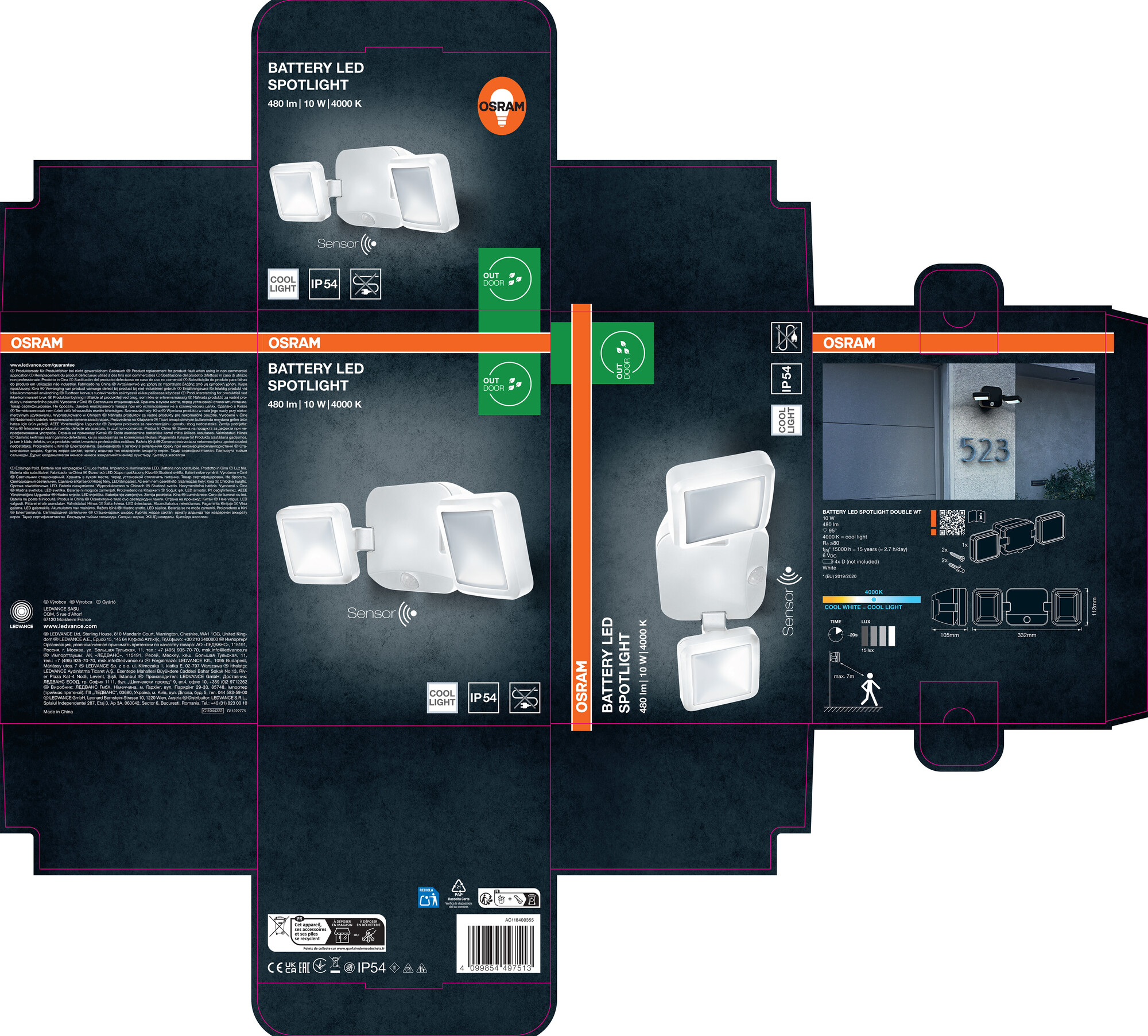 Osram LED Außenleuchte Battery Double, 10W, neutralweiß