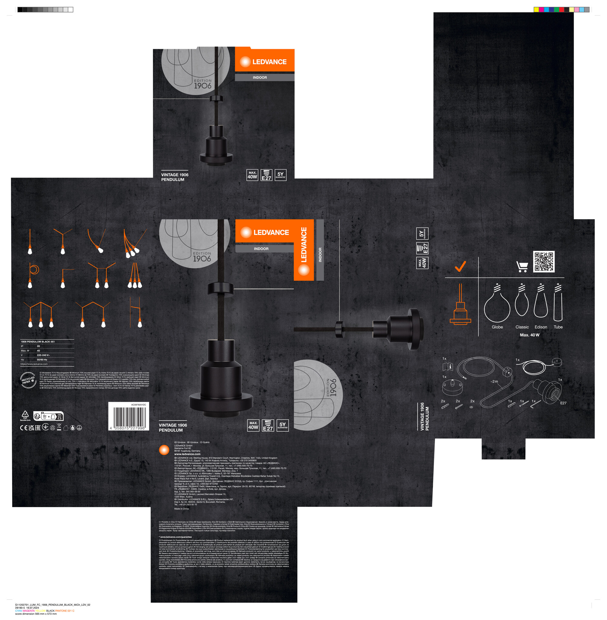 Ledvance Vintage Pendelleuchte schwarz, E27