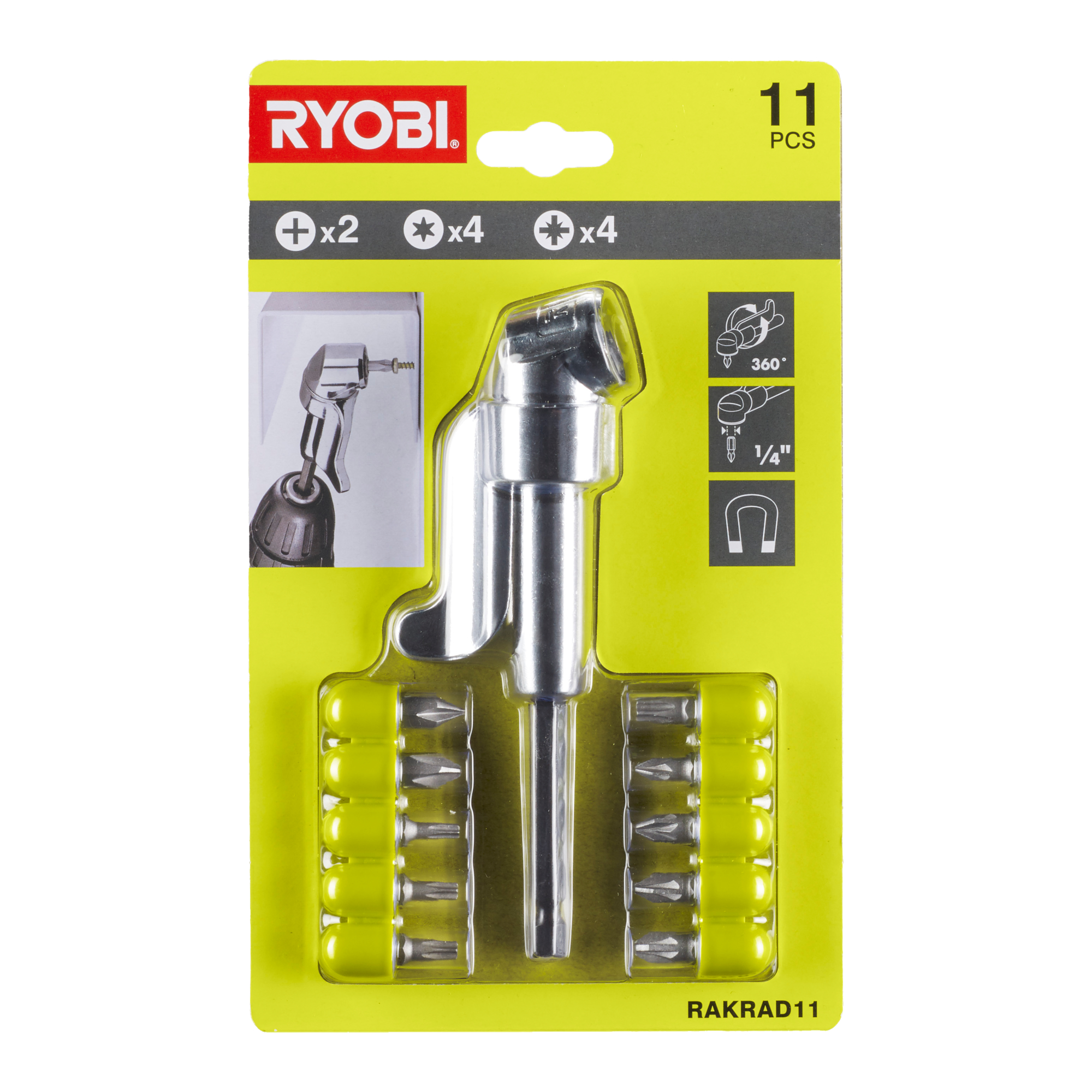 Ryobi Adapter RAKRAD11 für Winkelbohrschrauber inkl. 8 Bits