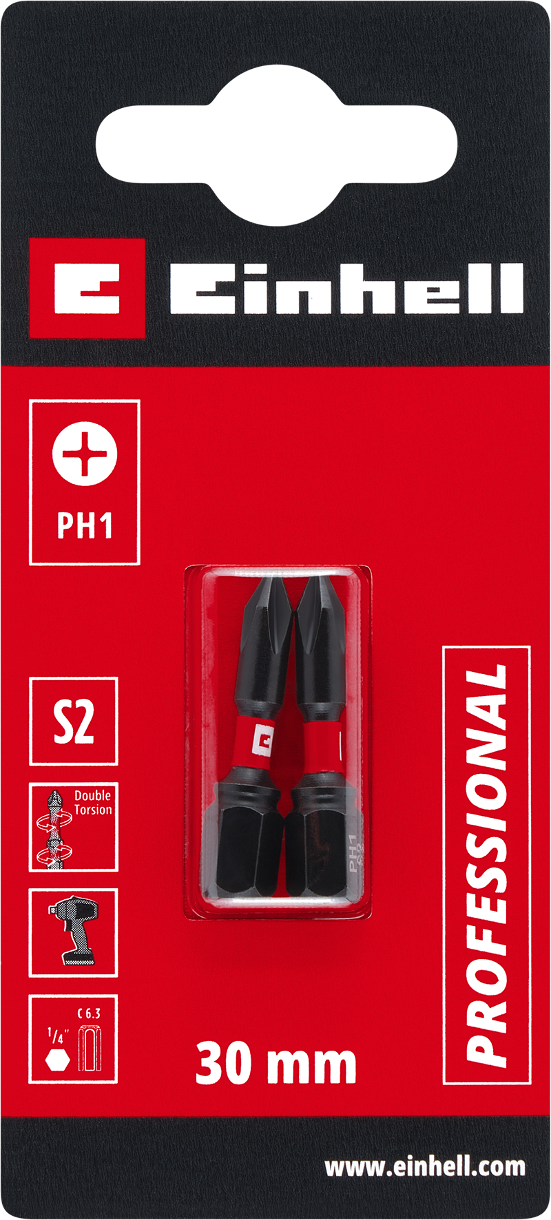 Einhell Impact-Bits mit Doppel-Torsion, 30 mm, PH1
