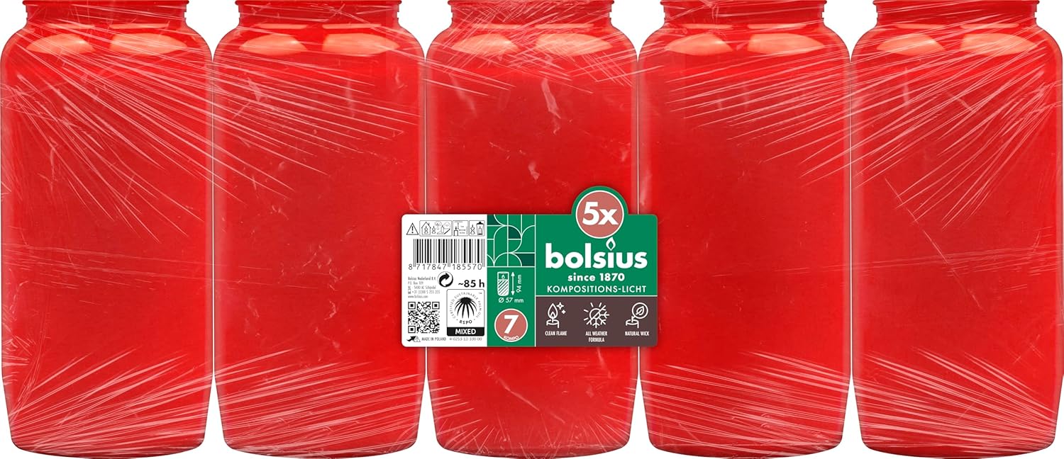 Bolsius Kompolicht Nr. 7, 5er Pack, rot Bolsius Kompolicht Nr. 7, 5er Pack, rot