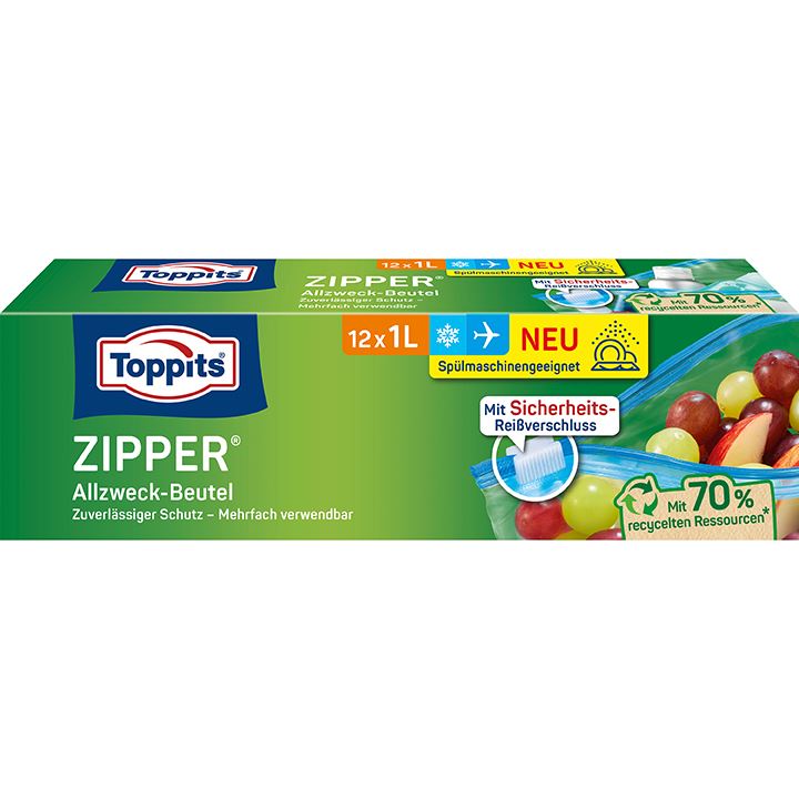 Toppits® Zipper® mit Standboden, 1 l