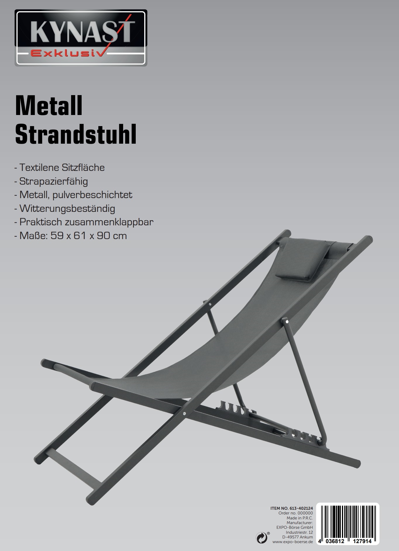 Strandstuhl aus Metall anthrazit/anthrazit