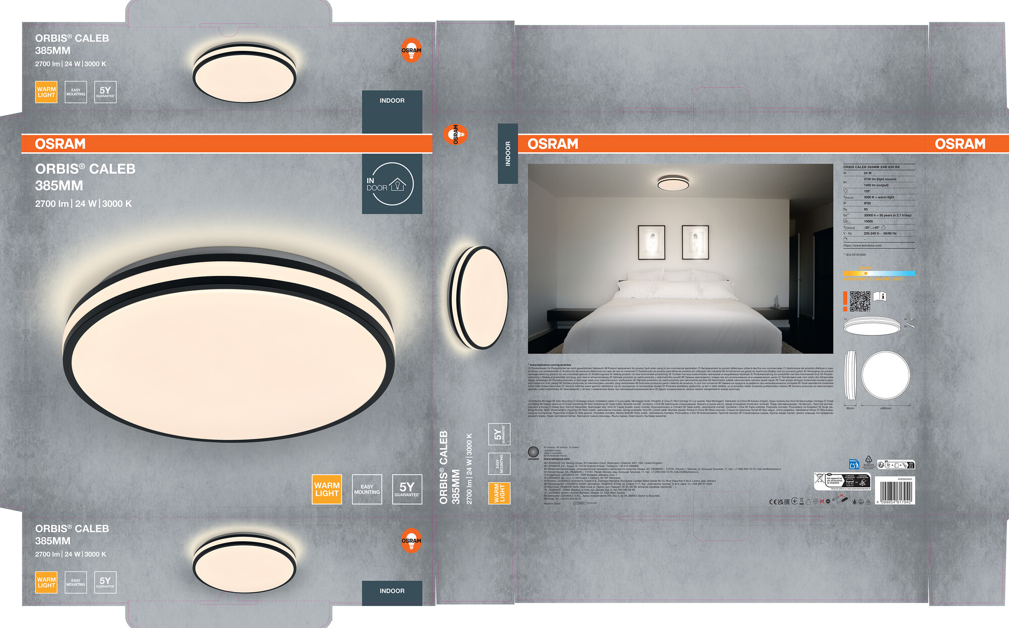Osram Led Deckenleuchte "Orbis Caleb", 385 mm, 24W, 830, schwarz