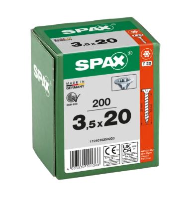 SPAX Universalschraube, 3,5 x 20 mm, Vollgewinde, Senkkopf, T20, 4CUT, WIROX - 1191010350203