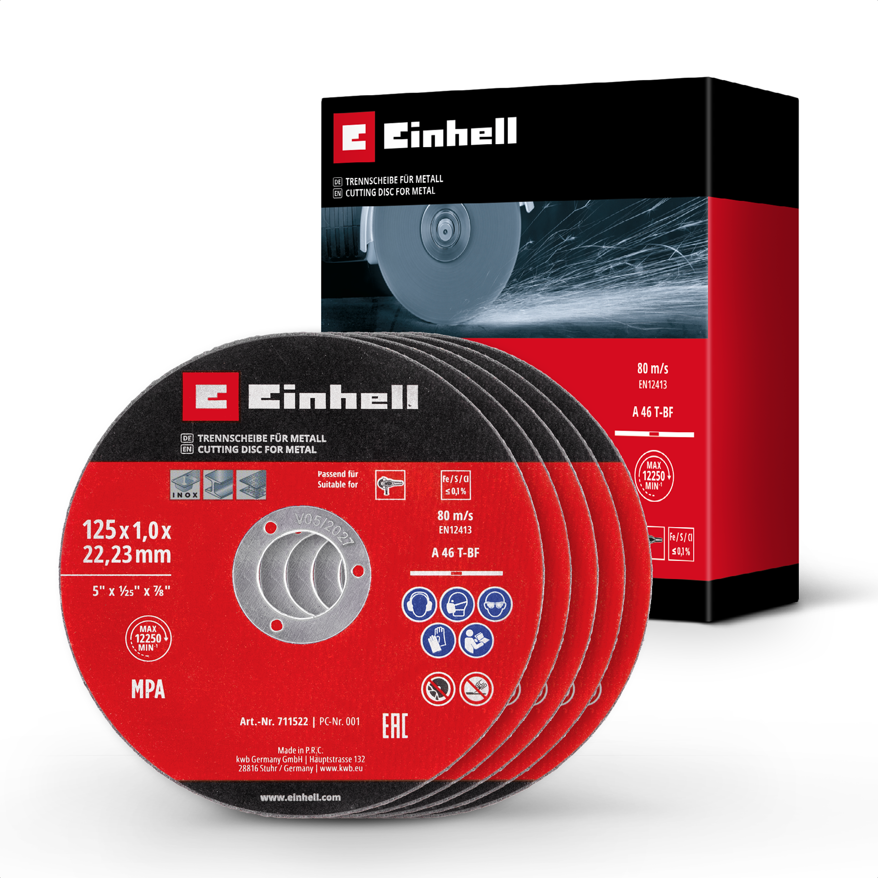 Einhell Gewebetrennscheiben-Set für Metall, gerade, extradu?nn, 5-tlg., Ø 125 x 1mm