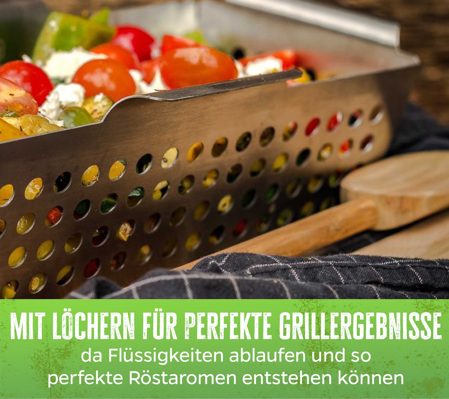 Grillfürst Edelstahl Gemüsekorb rechteckig, 27,5 cm x 13,5 cm x 8 cm