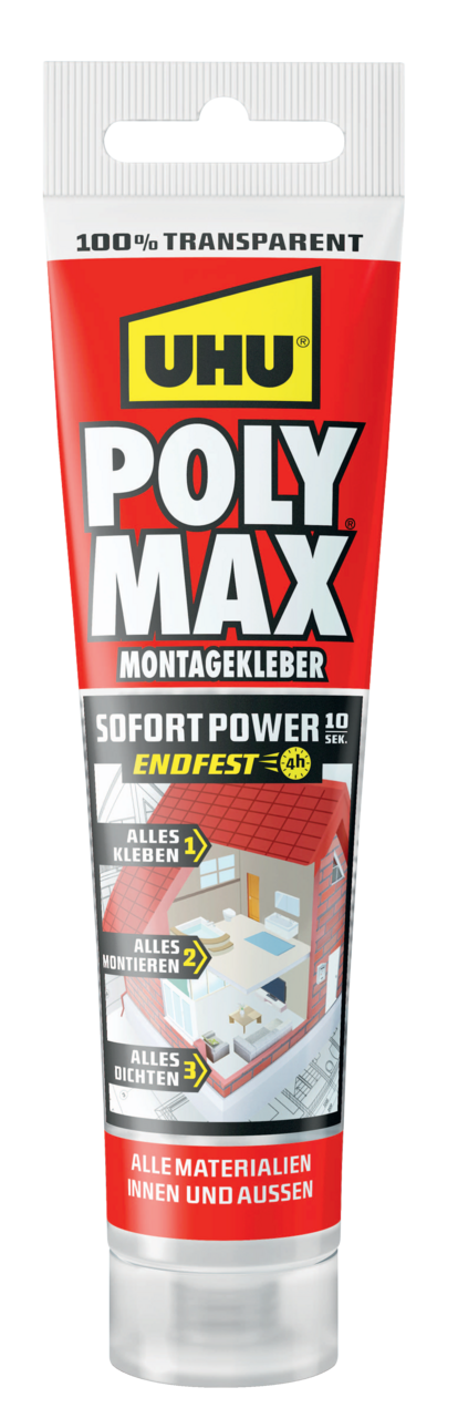Uhu Poly Max Montagekleber 10 Sek, Sofort Power transparent, Tube Uhu Poly Max Montagekleber 10 Sek, Sofort Power transparent, Tube