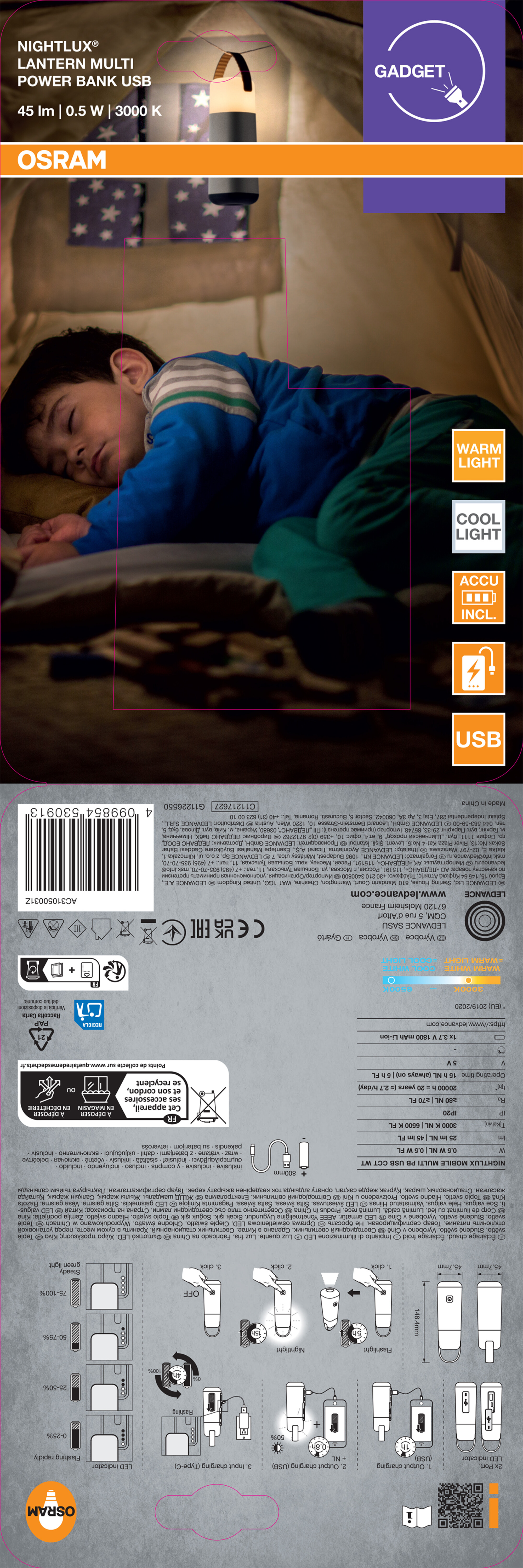 Osram Nachtlicht "Nightlux Latern Multi Power Bank USB", weiß