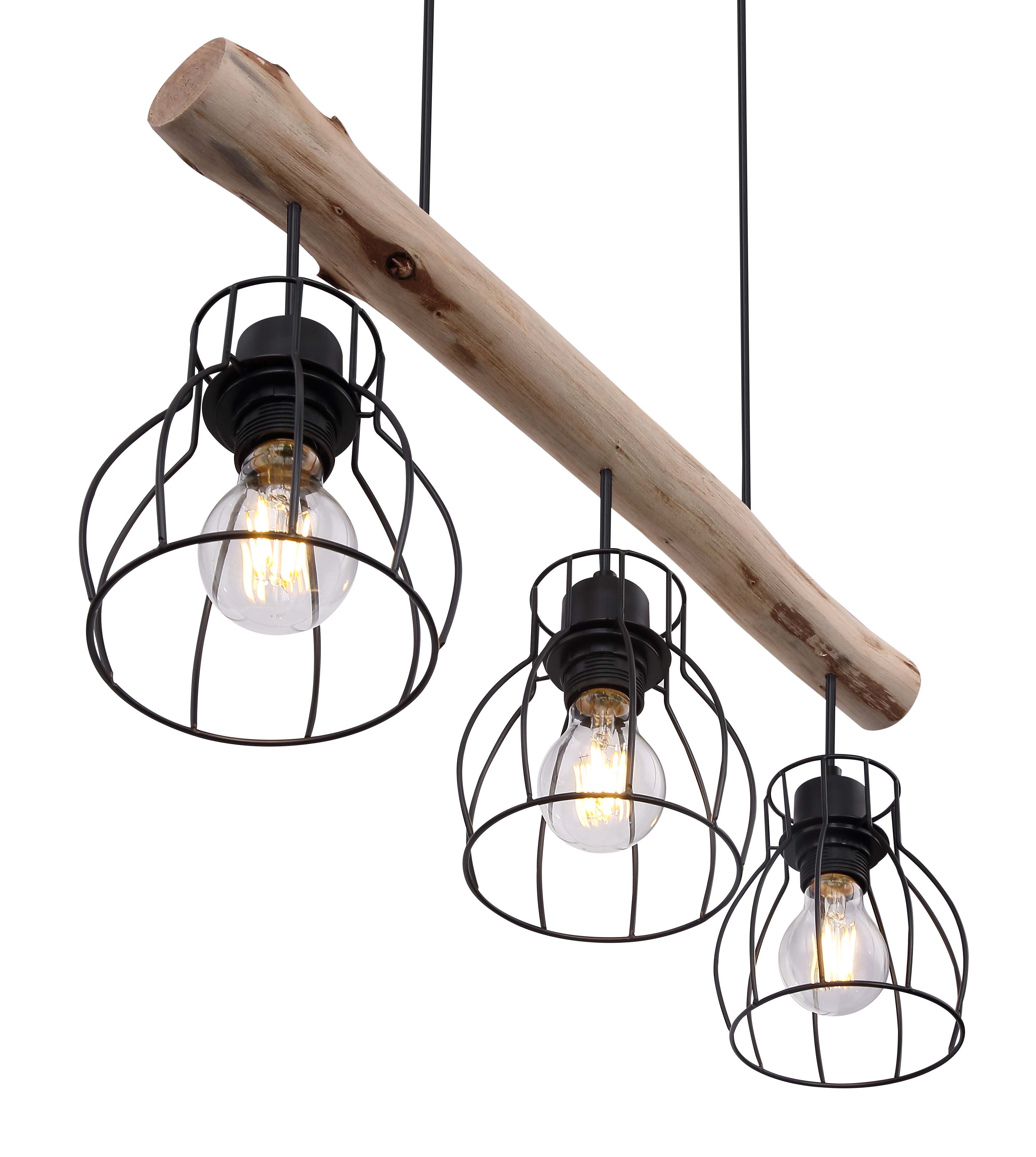 711955_e GLOBO HÄNGELEUCHTE 3XE27 METALL SCHWARZ/HOLZ
