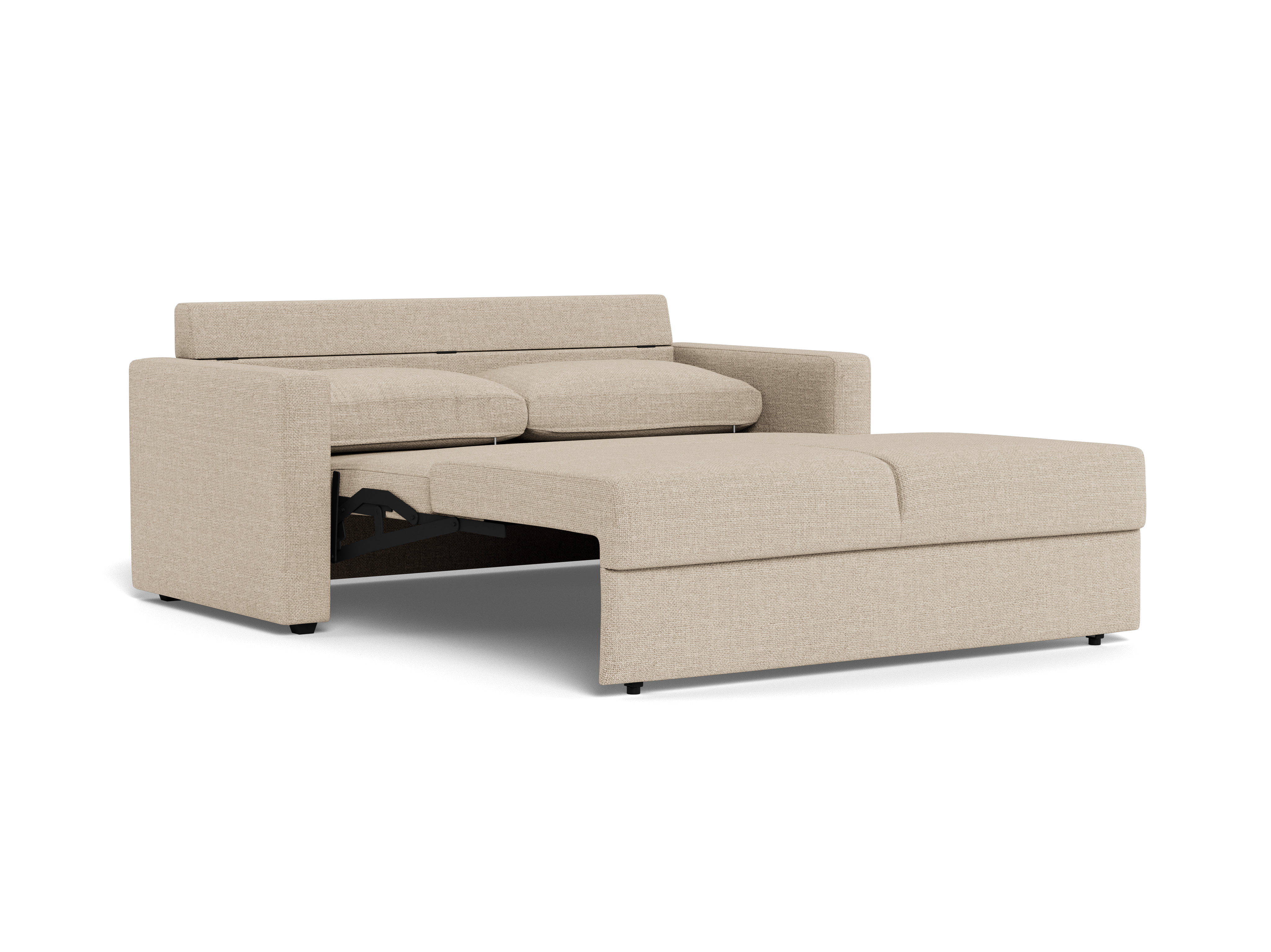 Actona Fleury Bettcouch mit Armlehne, Sitz beige Basel 24, Gestell PP schwarz, 176 x 88 x 85 cm