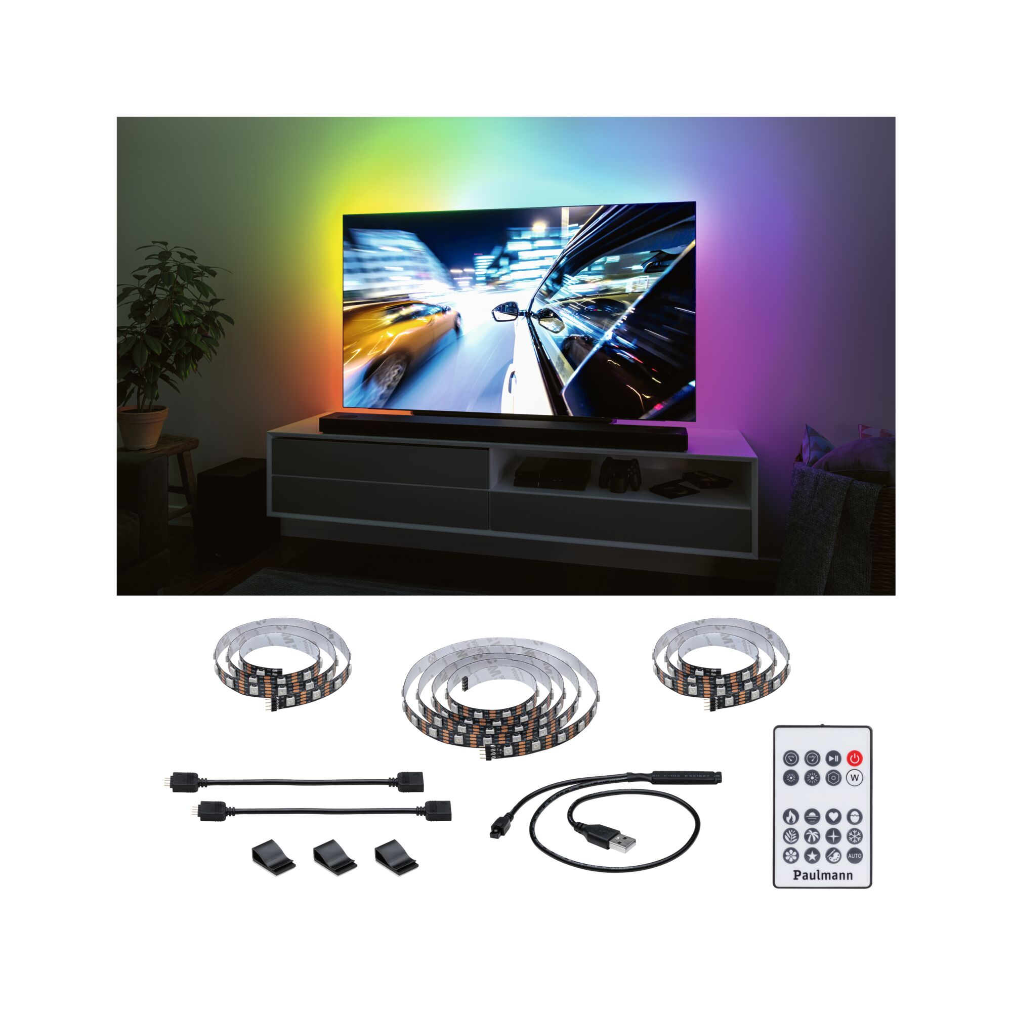 Paulmann EntertainLED USB TV Strips, 65 Zoll, 4W, 5V, schwarz