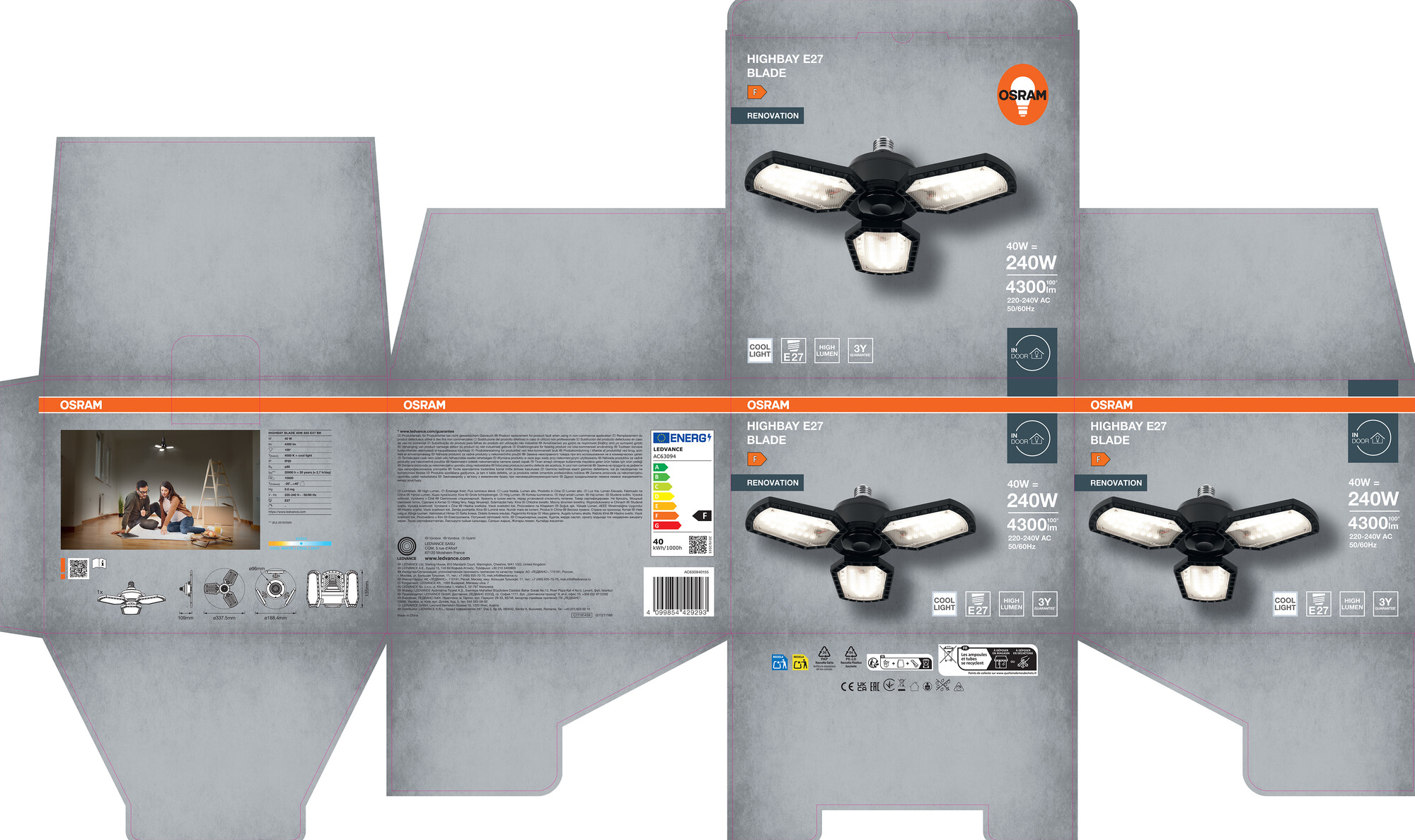 Osram Highbay Blade Deckenlampe mit Flügeln, E27, 40W