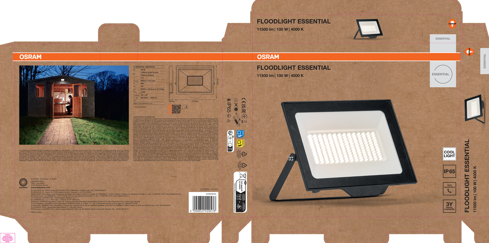 Osram Flutlicht Essential, 100W, schwarz