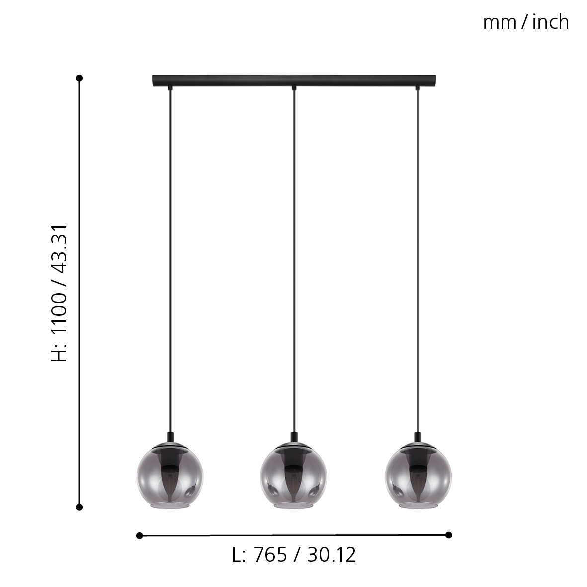 EGLO HÄNGELEUCHTE 3XE27 ARISCANI SCHWARZ/RAUCHGLAS