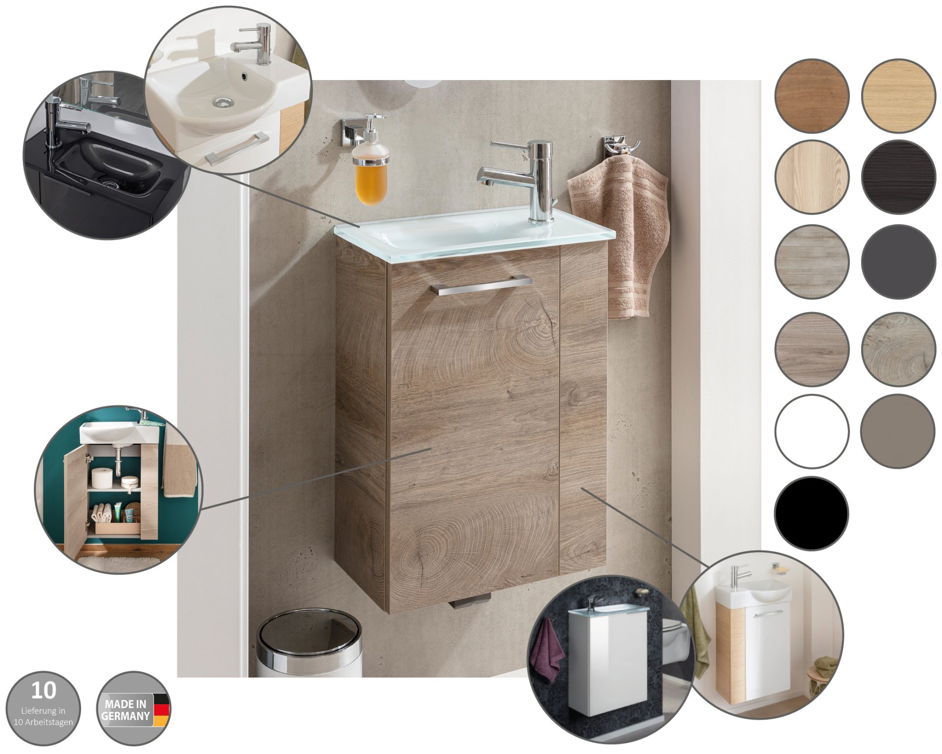 Fackelmann SBC Mini-Waschtischunterschrank 45, 440 x 600 x 243 mm, Anthrazit-Hochglanz