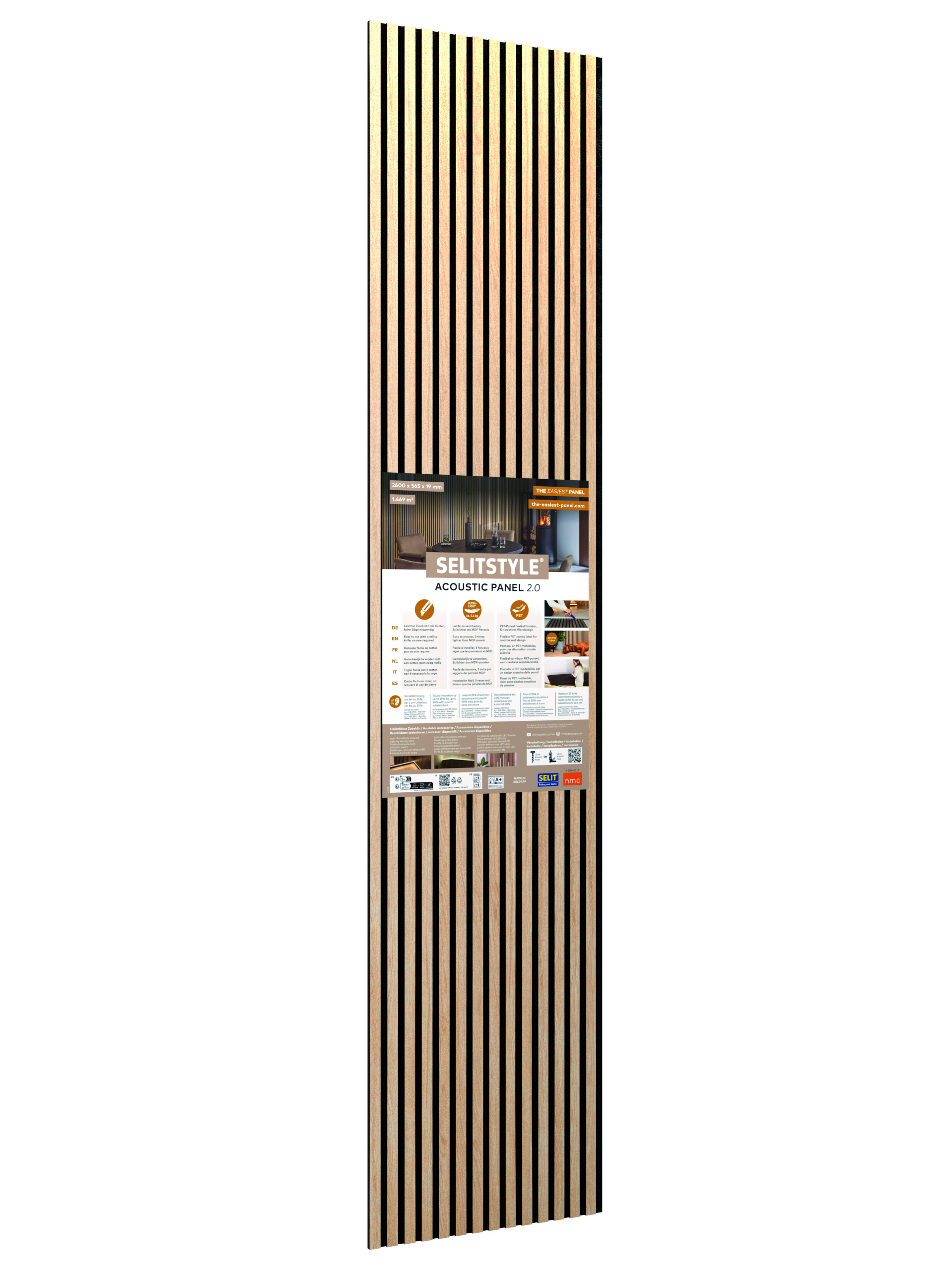 SELITSTYLE Akustikpaneel, Eiche hell, bedruckt, 2600 x 565 x 19 mm