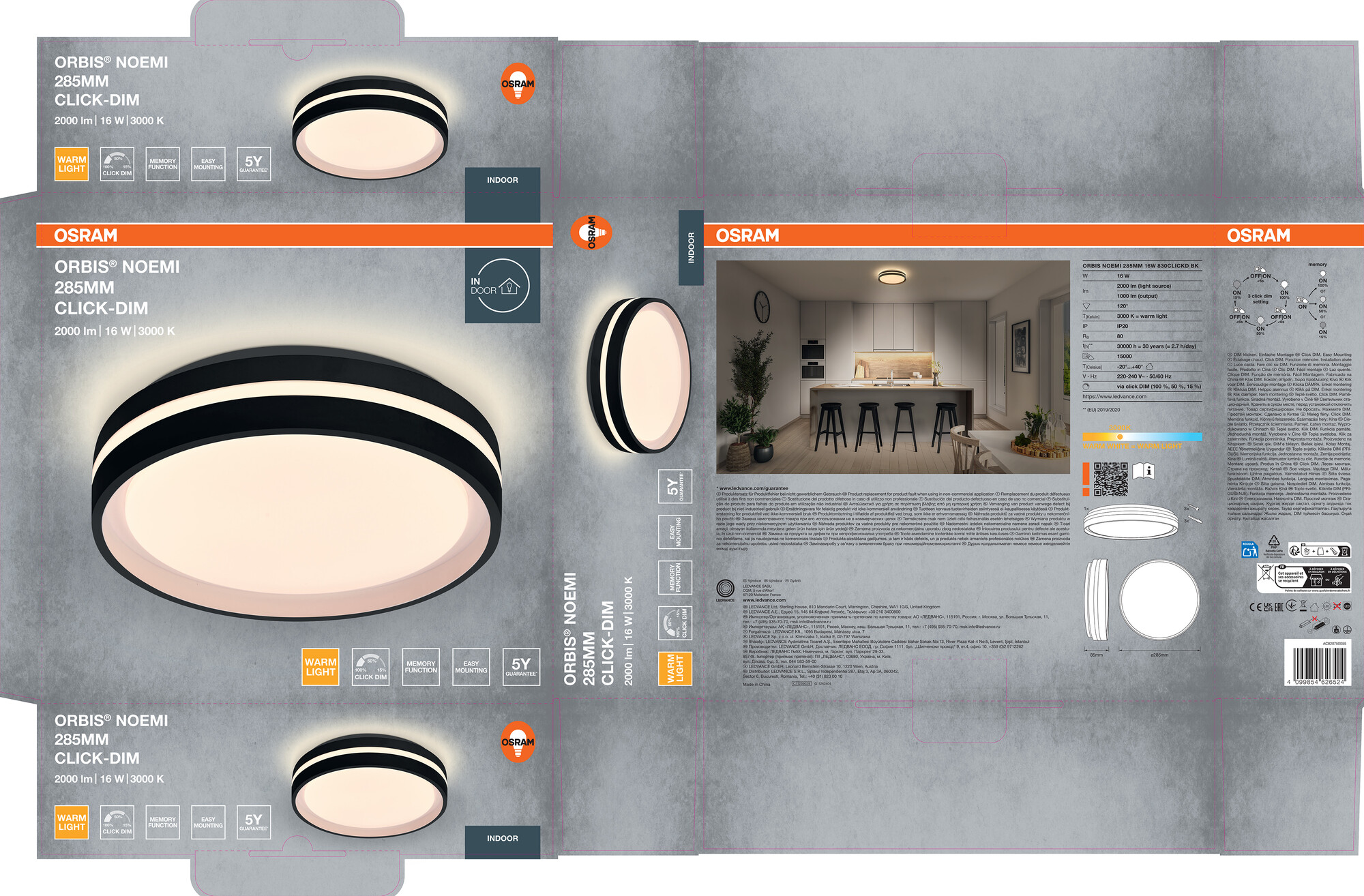 Osram Led Deckenleuchte "Orbis Noemi", 285 mm, 16W, 830, schwarz