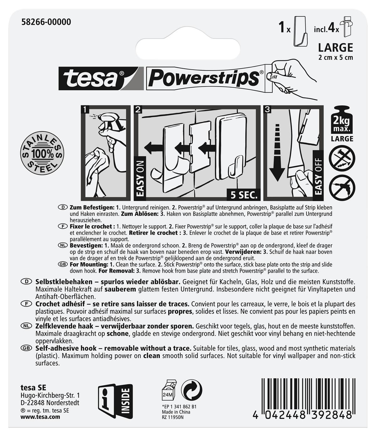 tesa_Powerstrips_hooks_582660000000_LI416_back_pa tesa Powerstrips Selbstklebehaken Large, Metall, rechteckig