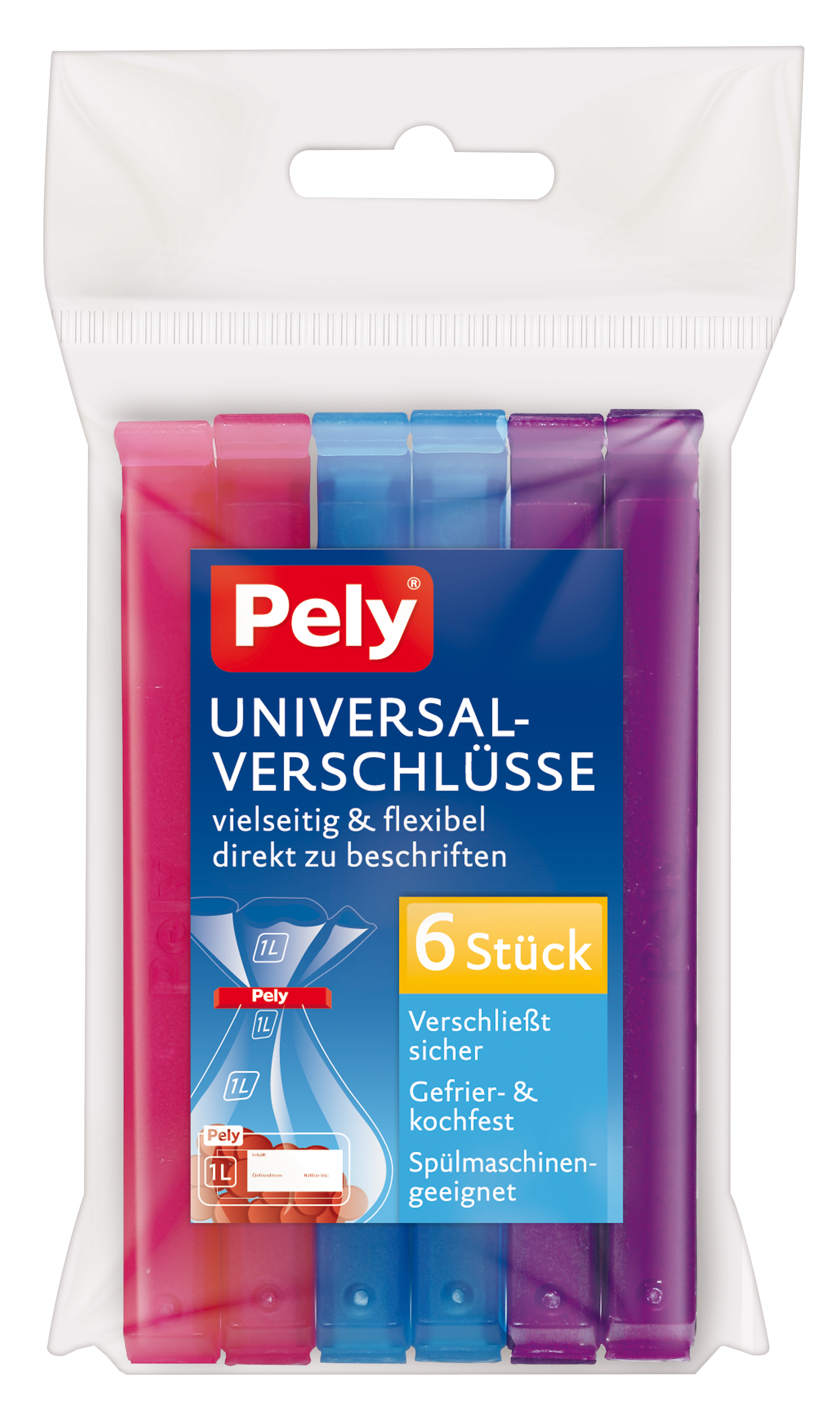 Pely® Universal-Verschlüsse, 3-farbig sortiert, 6 Stück