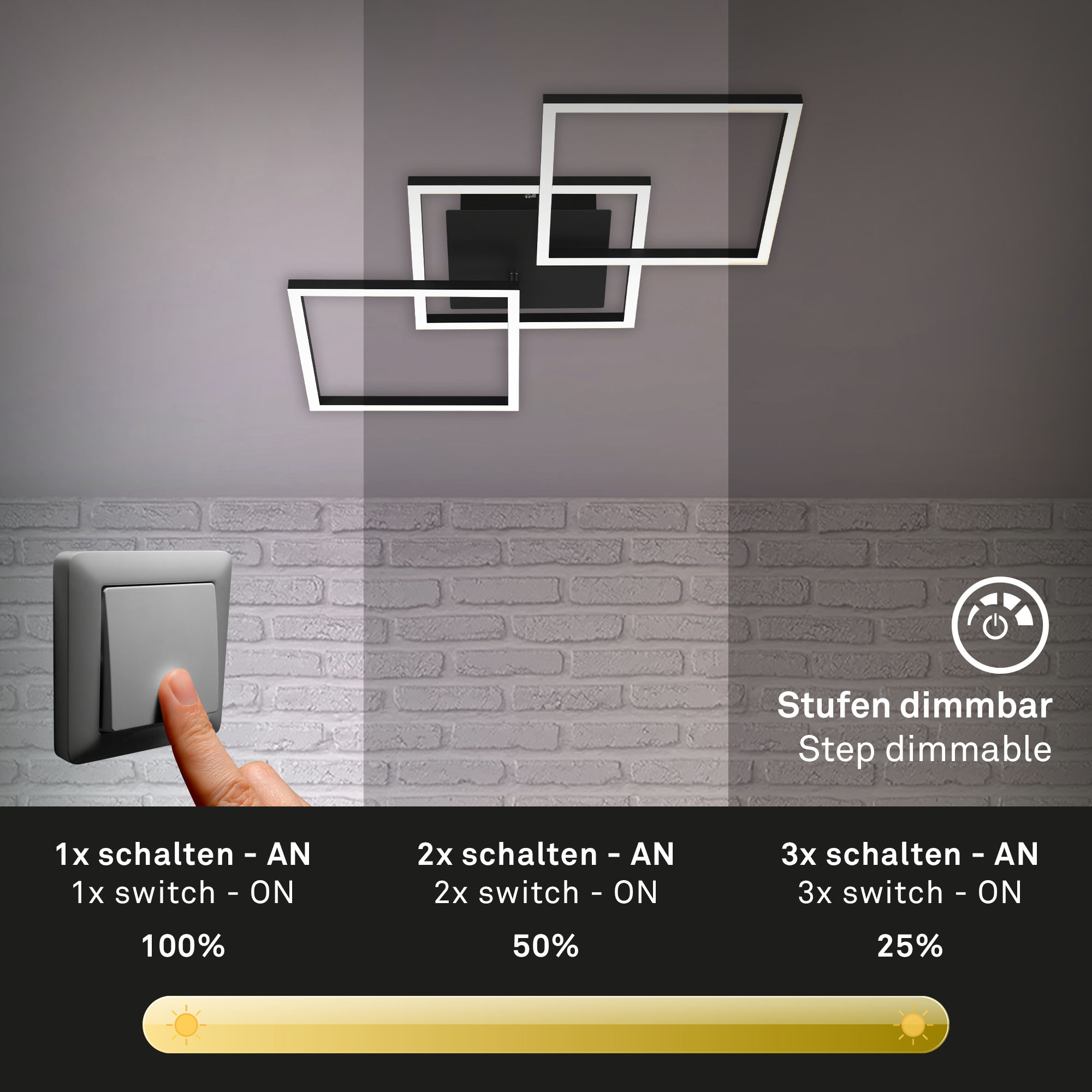 Briloner LED Deckenleuchte, 76,3 cm, schwarz