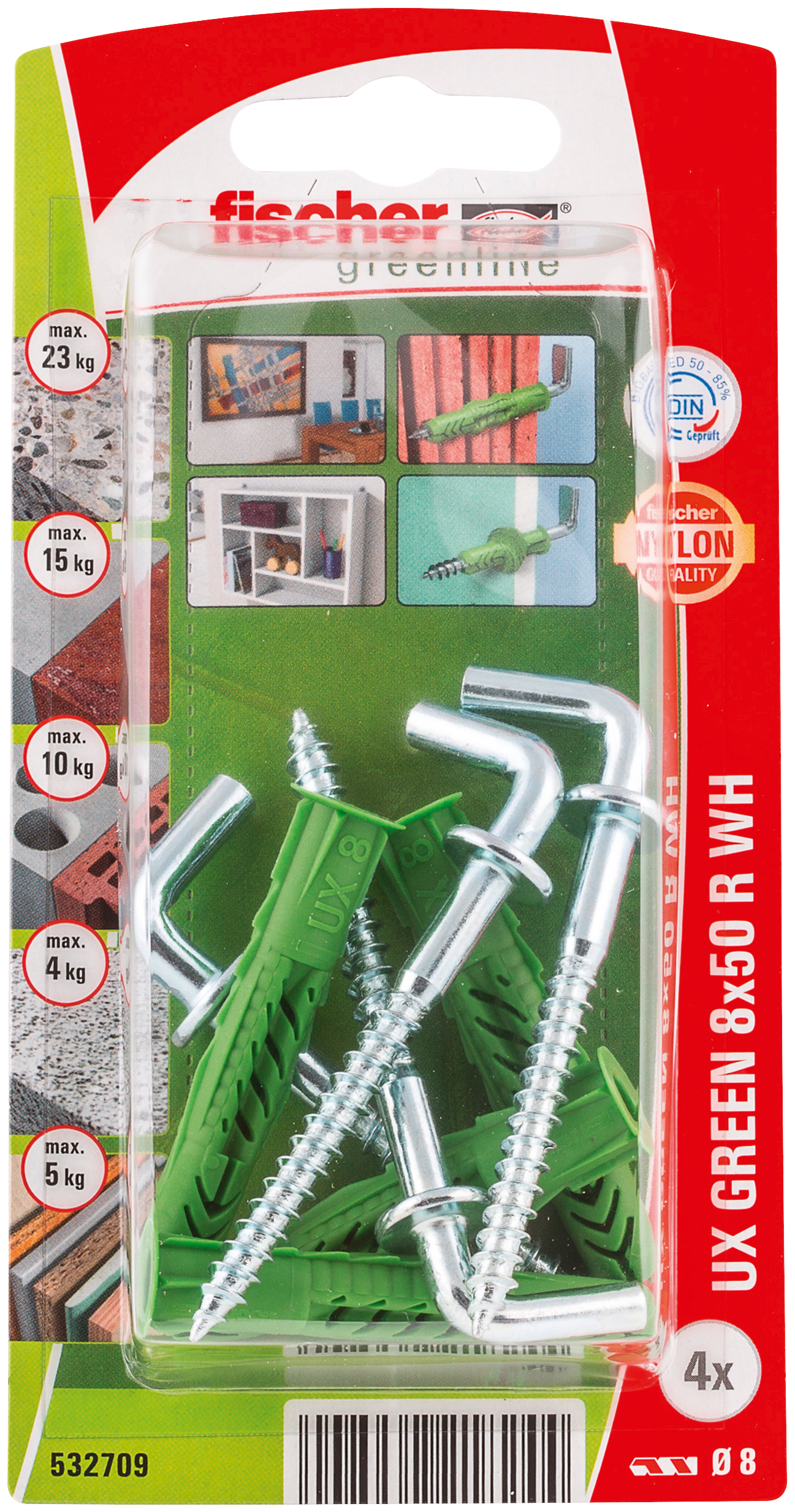 fischer Universaldübel UX Green 8 x 50 R WH K (4) fischer Universaldübel UX Green 8 x 50 R WH K (4)
