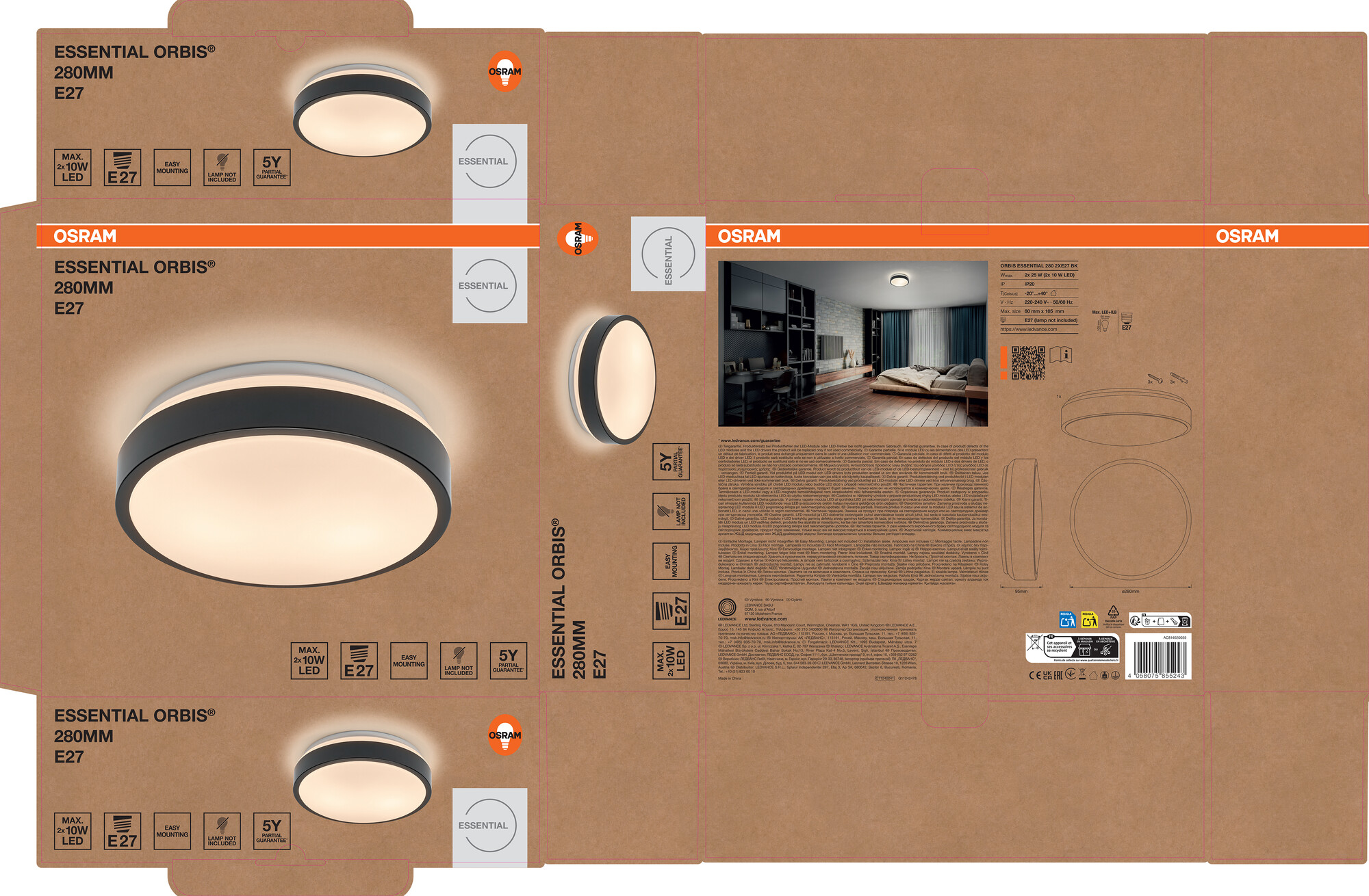 Osram ORBIS Essential 280, 2XE27, schwarz