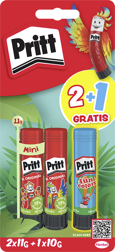 Pritt Klebestift, 2 x 11 g + 1 x 10 g