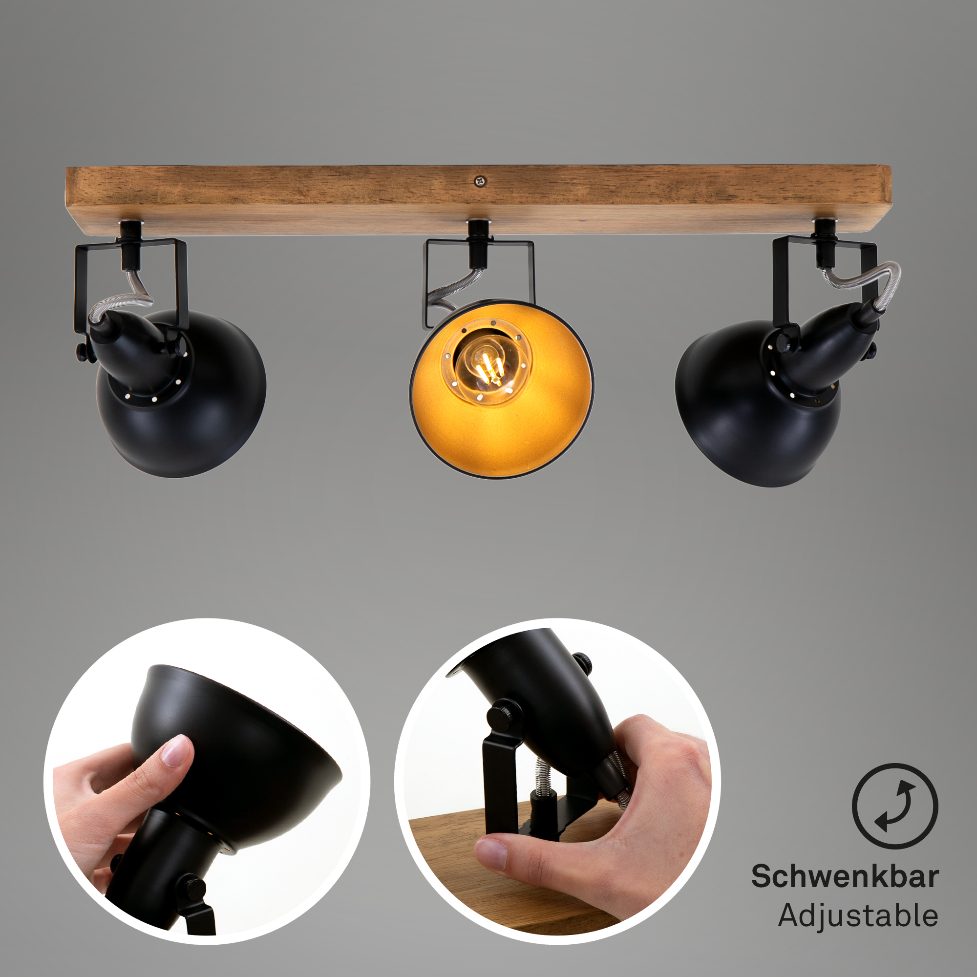 BRILONER SCHIENE 3XE14 HOLZ/SCHWARZ-GOLD