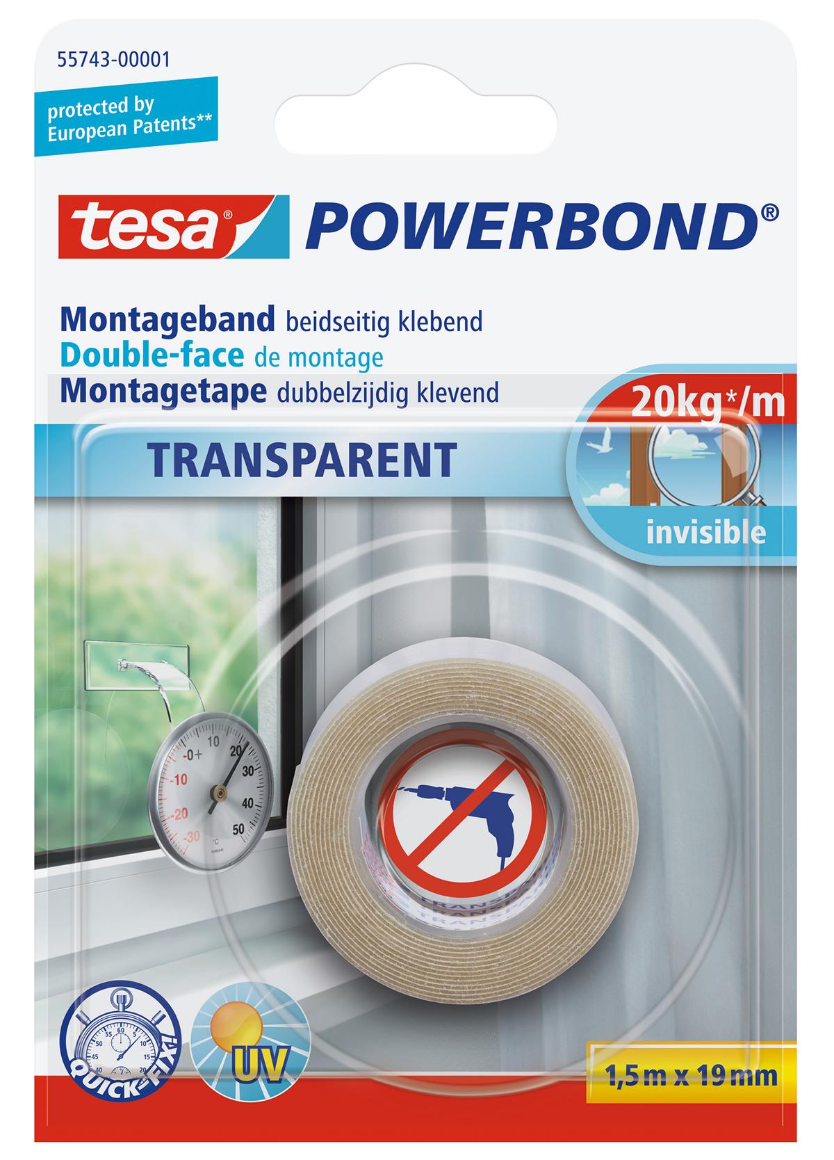 tesa Powerbond Montageband Transparent, 1,5 m