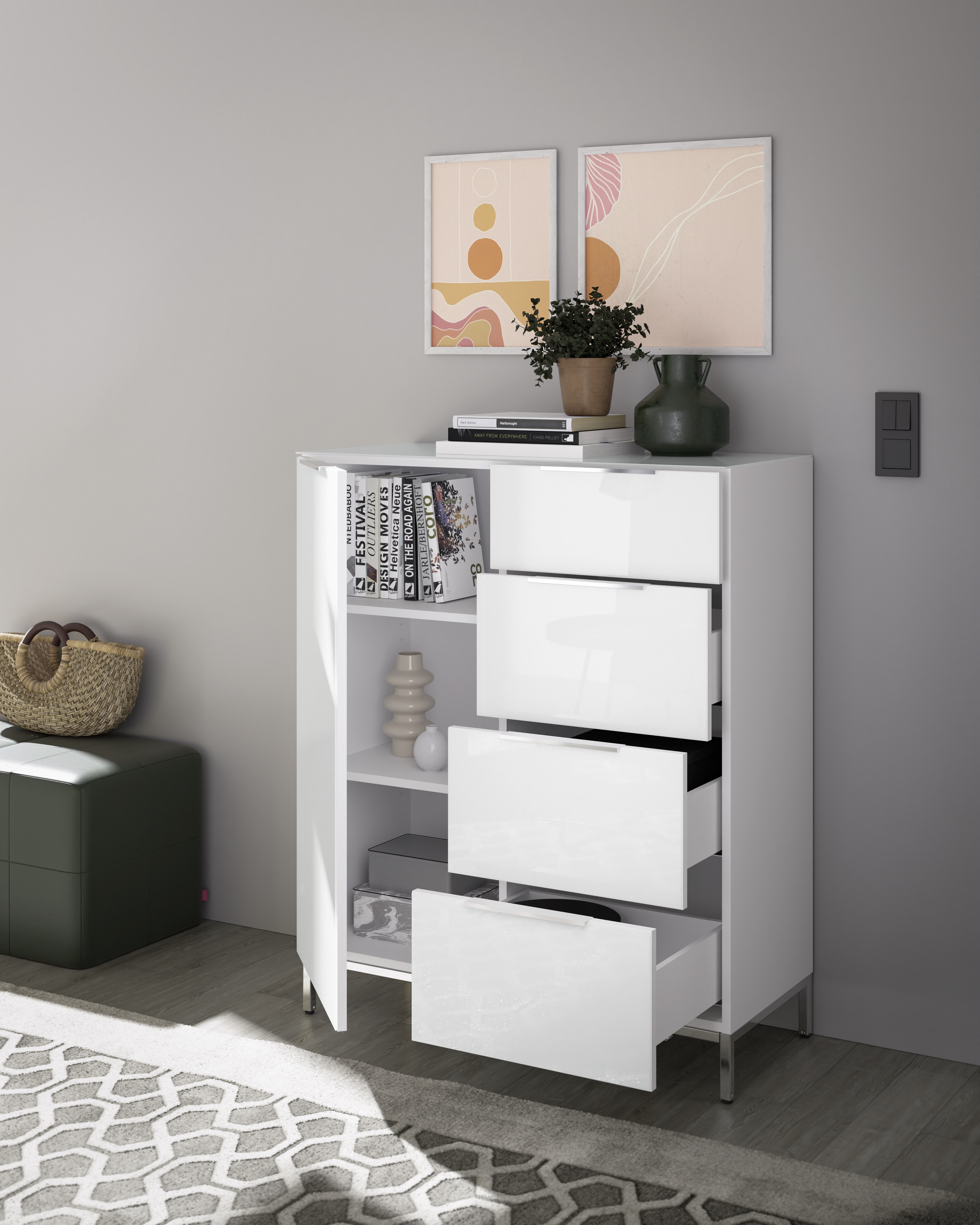 Bega Santorin Kommode 2, weiß/glas Bega Santorin Kommode 2, weiß/glas
