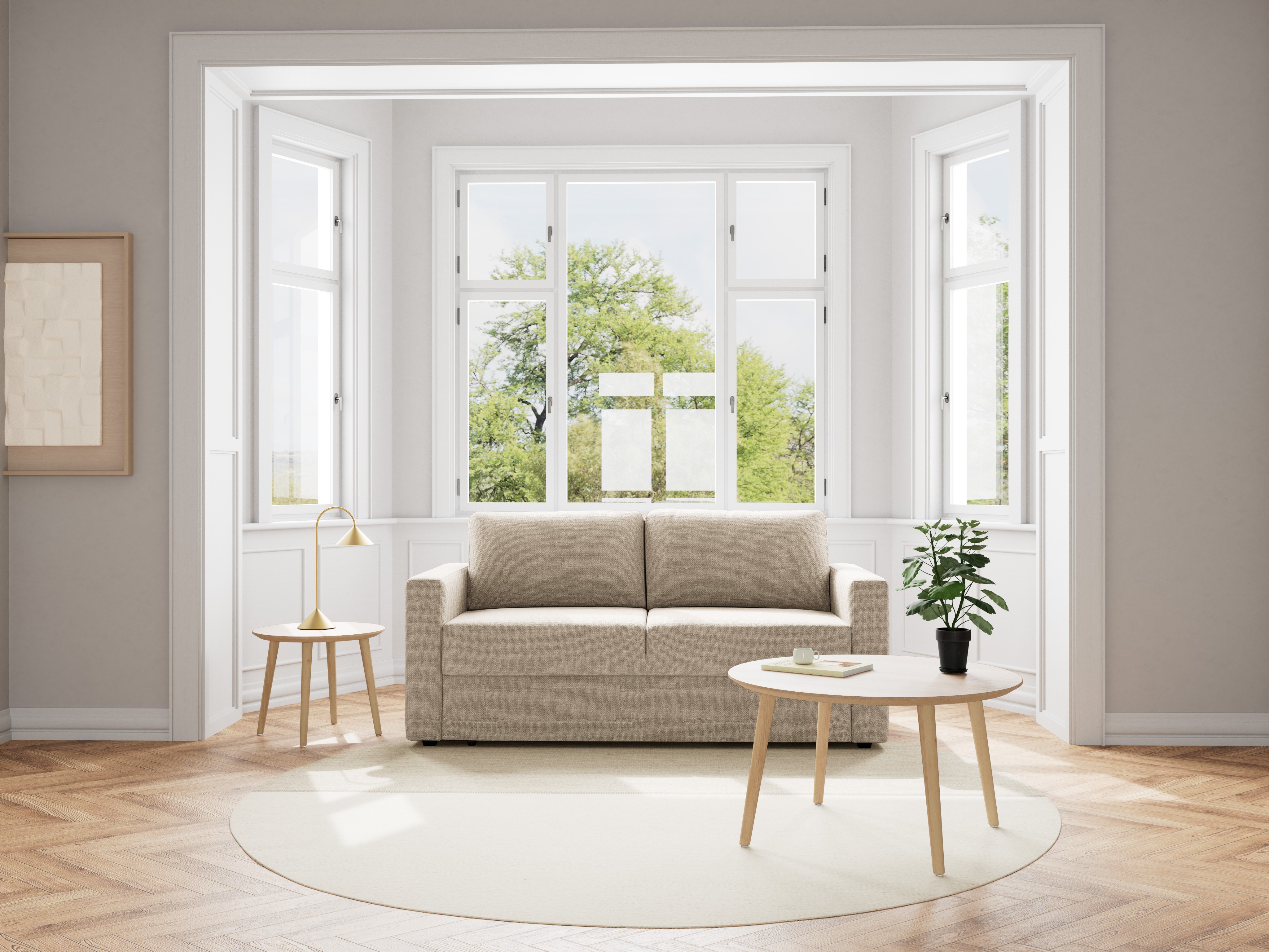 Actona Fleury Bettcouch mit Armlehne, Sitz beige Basel 24, Gestell PP schwarz, 176 x 88 x 85 cm