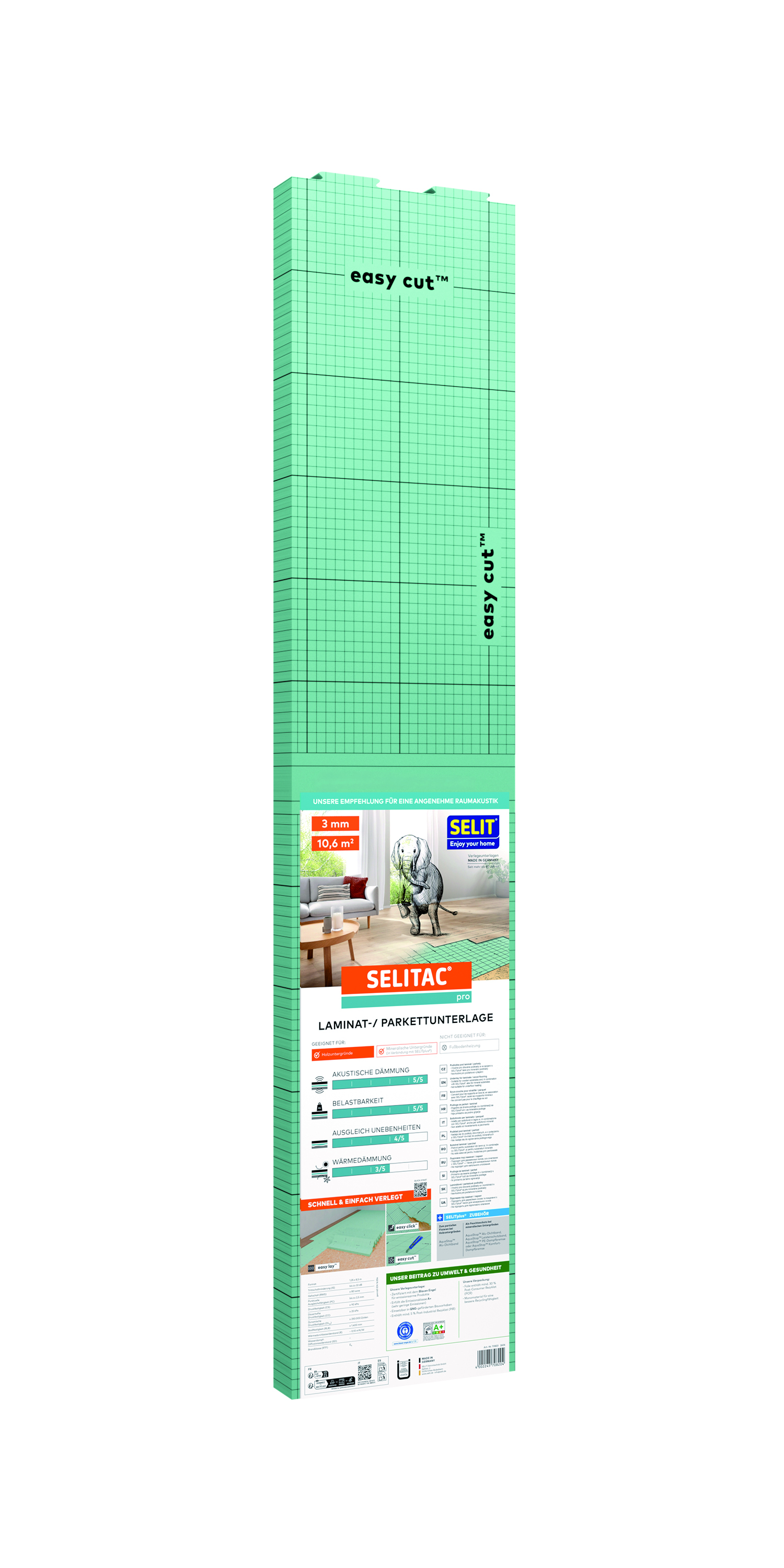 SELITAC Laminat- und Parkettunterlage pro 3 mm, 1,25 x 8,5 m, 10,6 m²