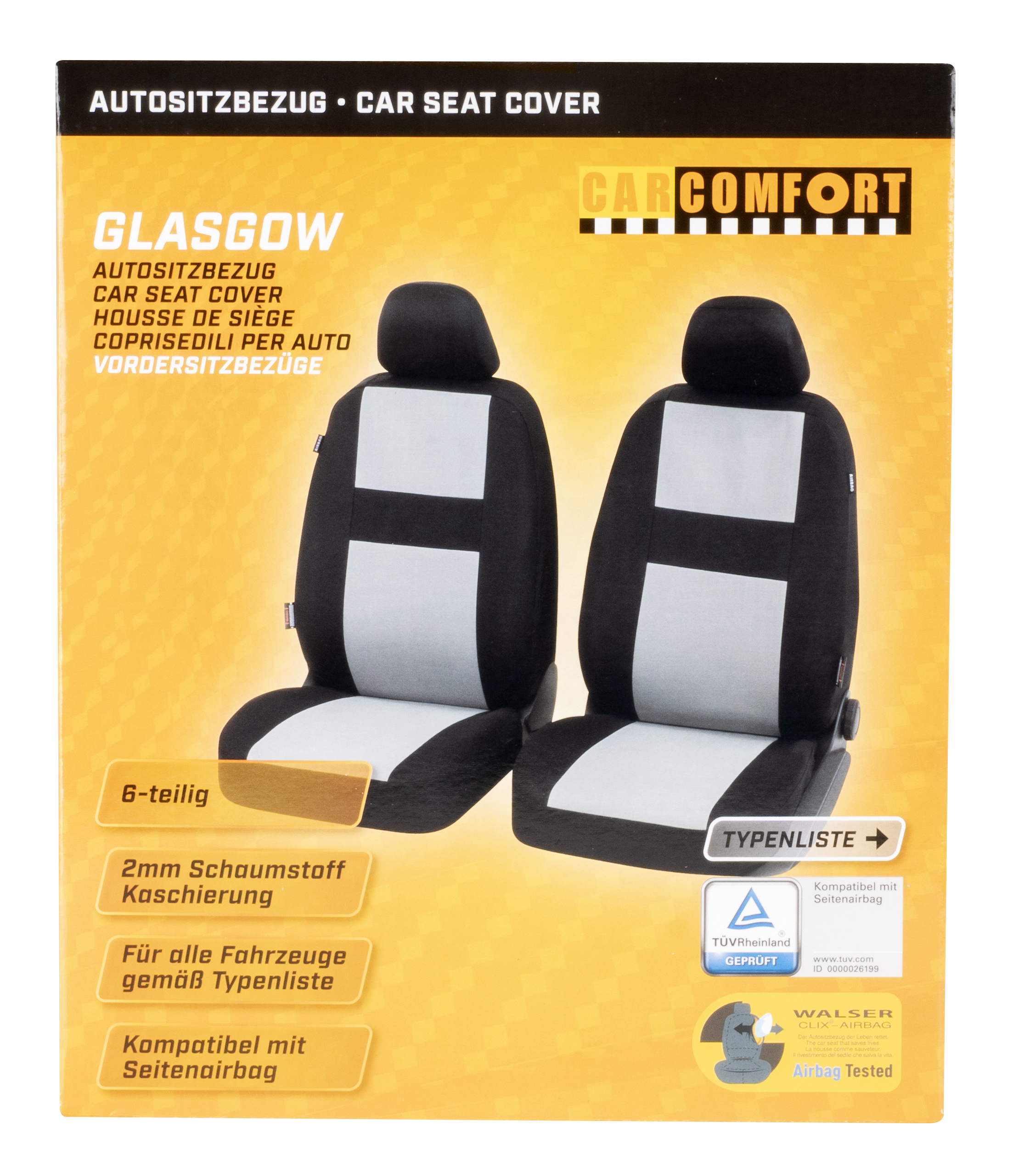 CarComfort Autositzbezug Glasgow, schwarz/grau, 2VS 2-teilig 2NS