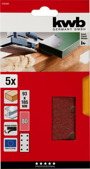 818308-300 Kwb Schleifstreifen gelocht, 93 x 180 mm, K 80