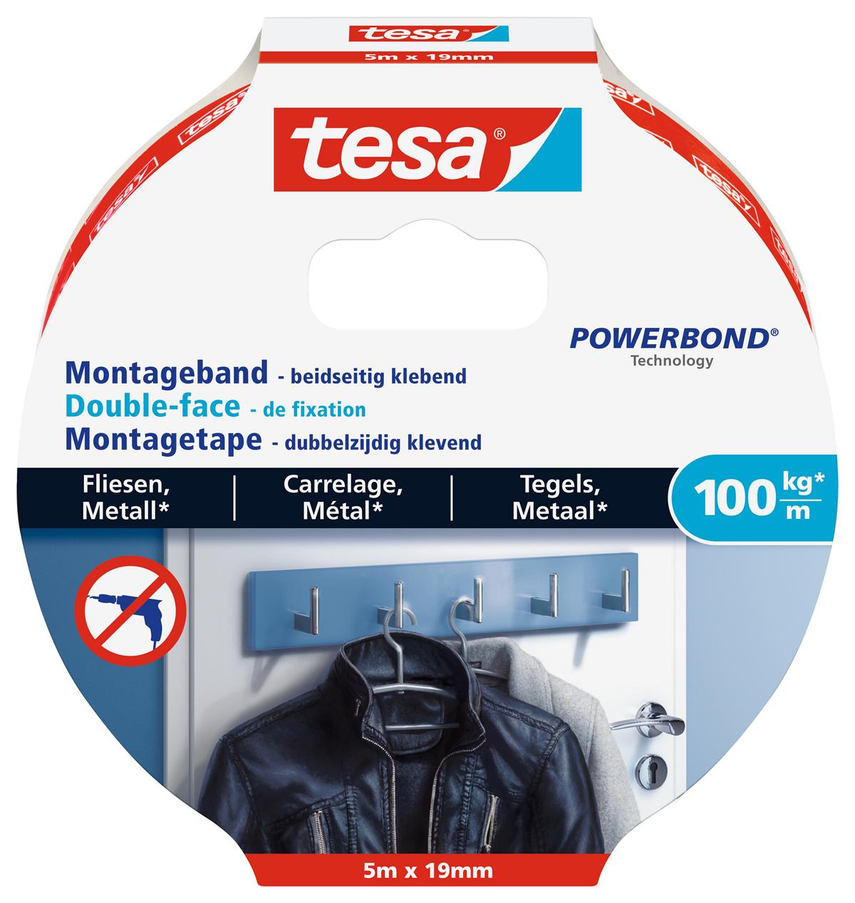 tesa Montageband Fliesen & Metall, 5 m x 19 mm