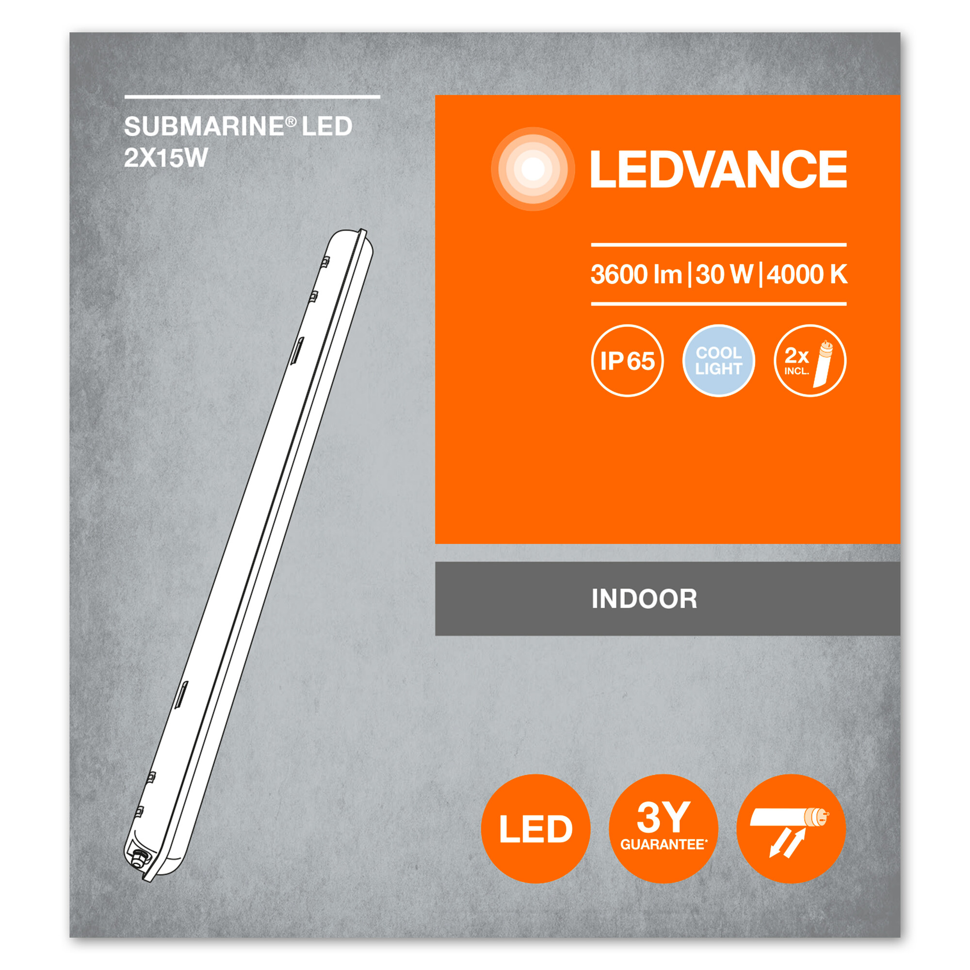 LEDVANCE Feuchtraumleuchte Submarine, 2 x 15W, 4000K LEDVANCE Feuchtraumleuchte Submarine, 2 x 15W, 4000K
