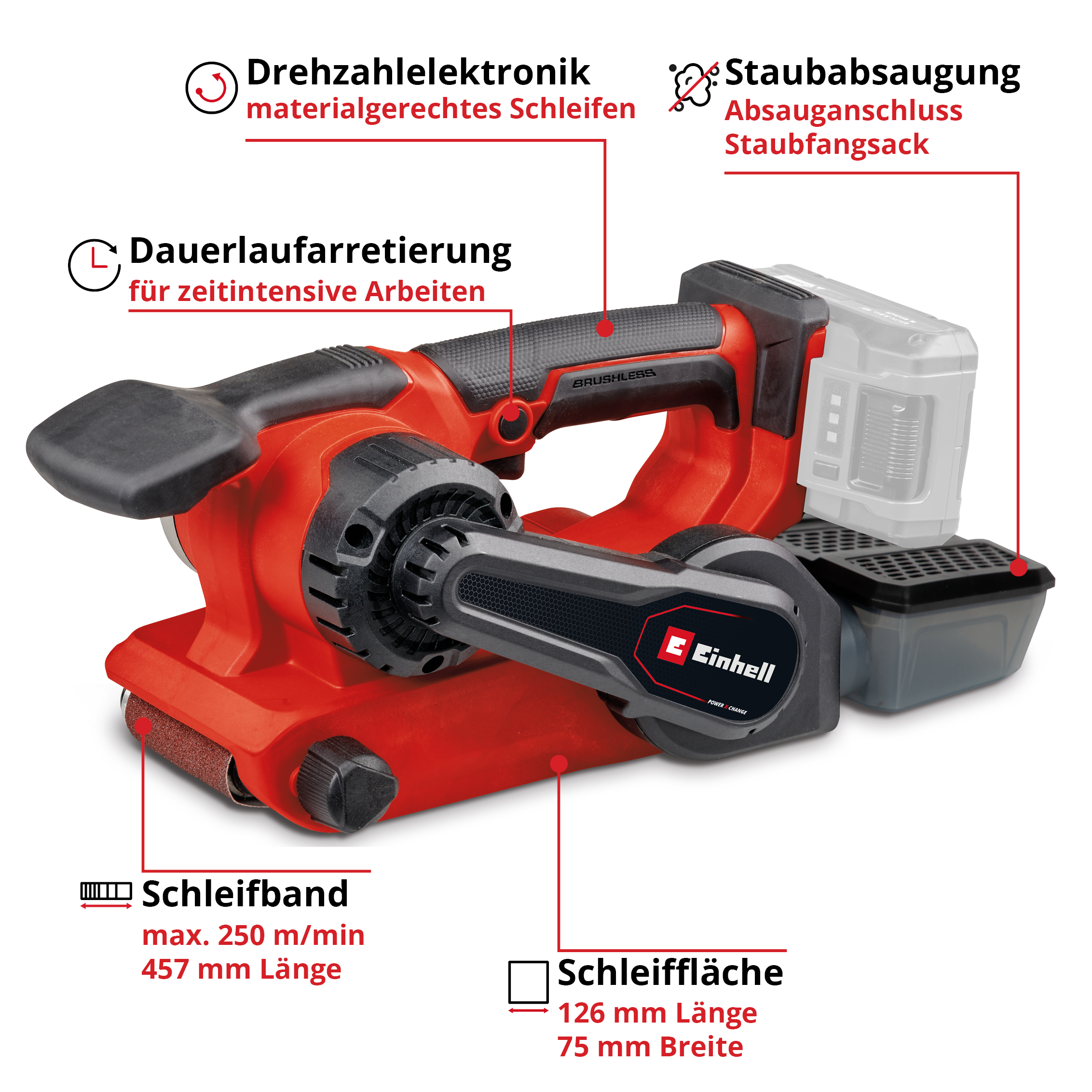 Einhell Akku-Bandschleifer TP-BS 18/457 Li BL - Solo