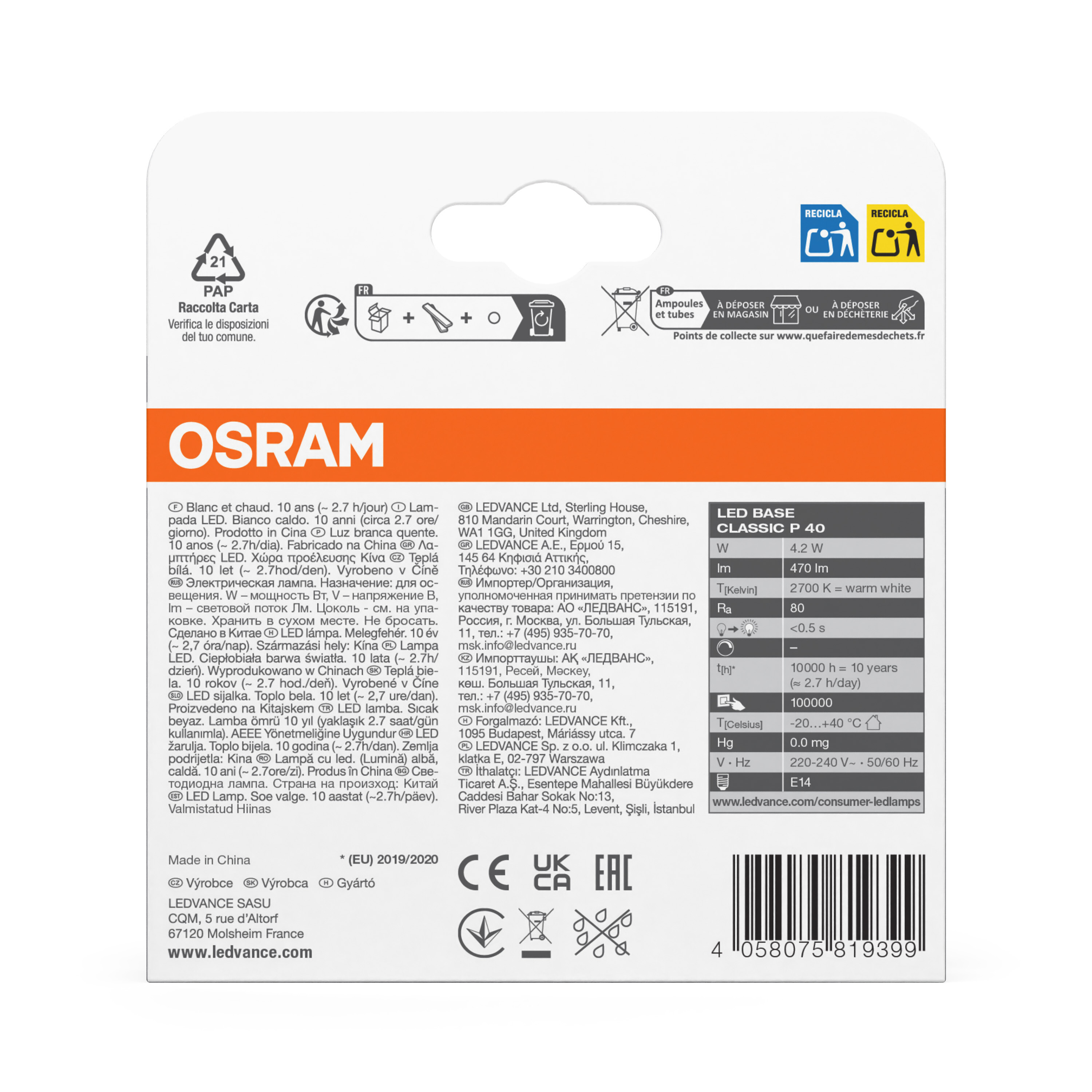 Osram LED Base Lampe matt, warmweiß, E14, 3er Pack