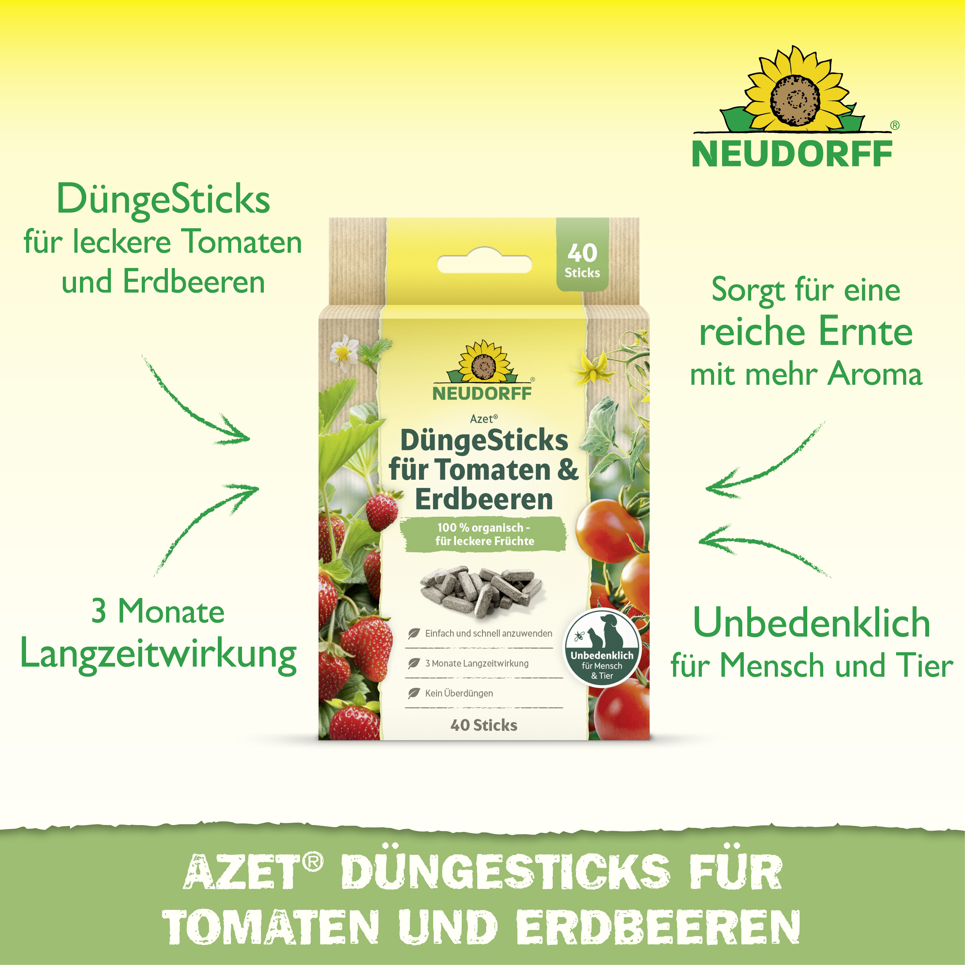 Neudorff Azet DüngeSticks für Tomaten und Erdbeeren, 40 Stück