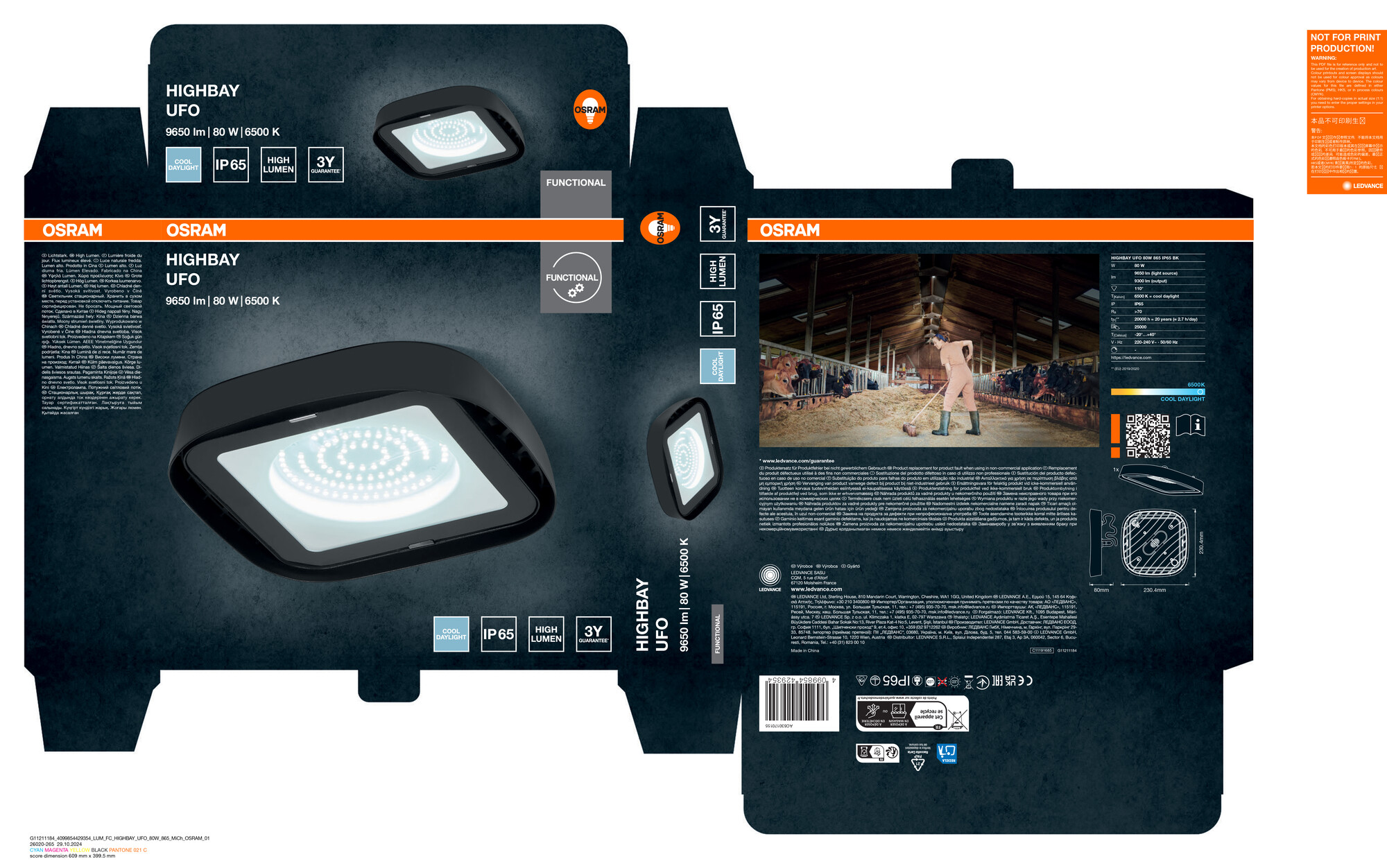 Osram Highbay Ufo Deckenleuchte, 80W, IP65, schwarz