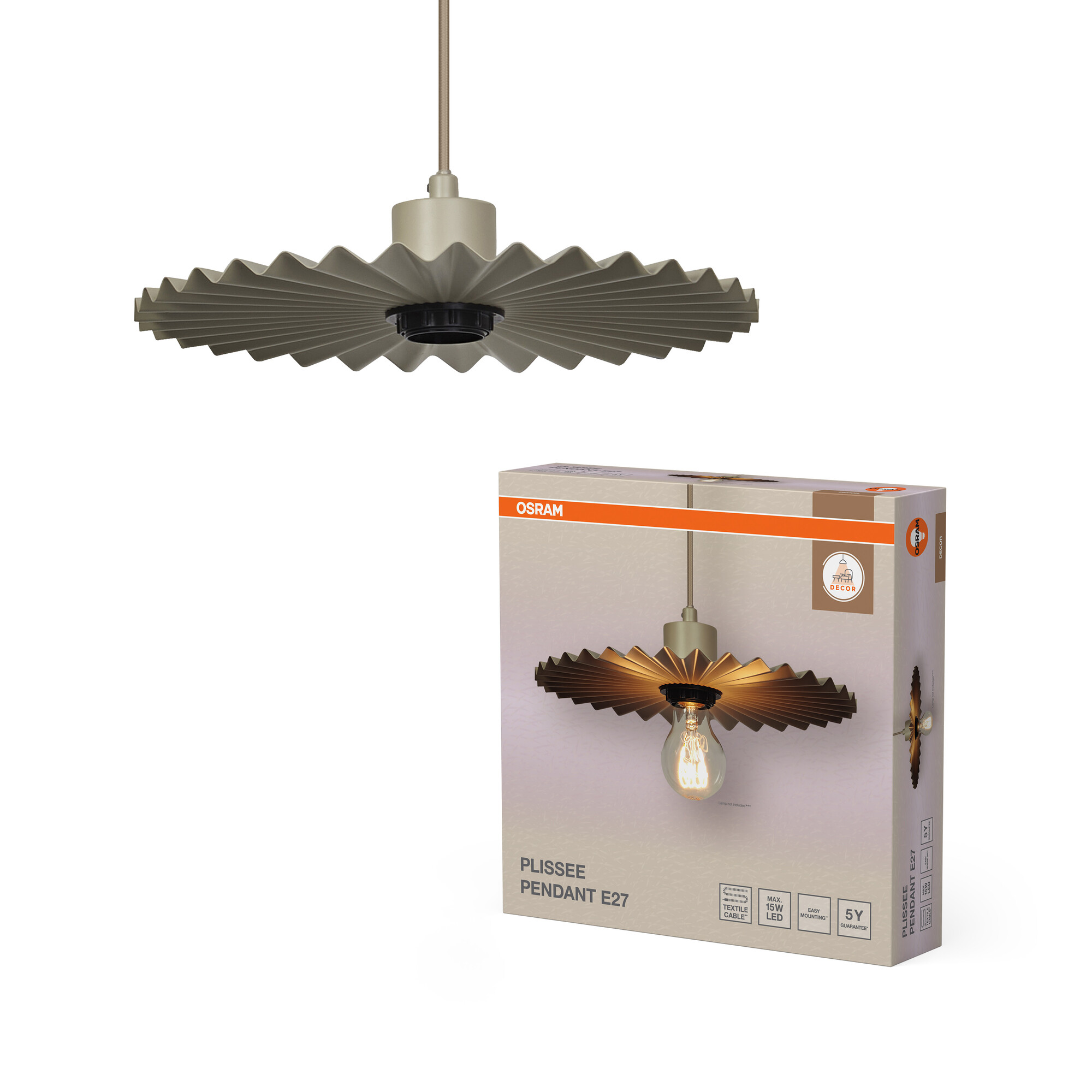 Osram Decor Plissee Pendelleuchte E27, schwarz