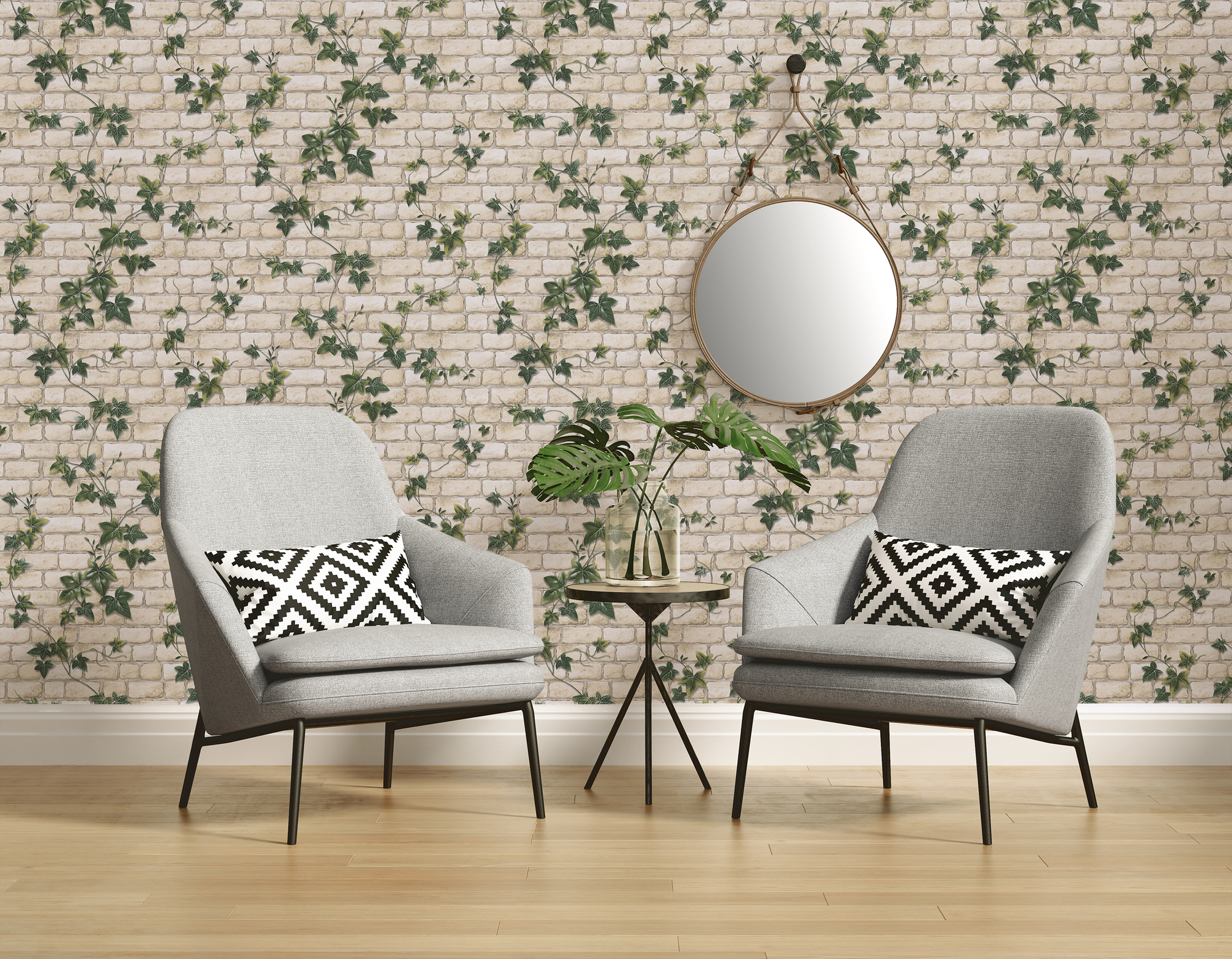 A.S. Création Vliestapete, steinmauer beige grün mit efeu – naturmotiv tapete im landhausstil