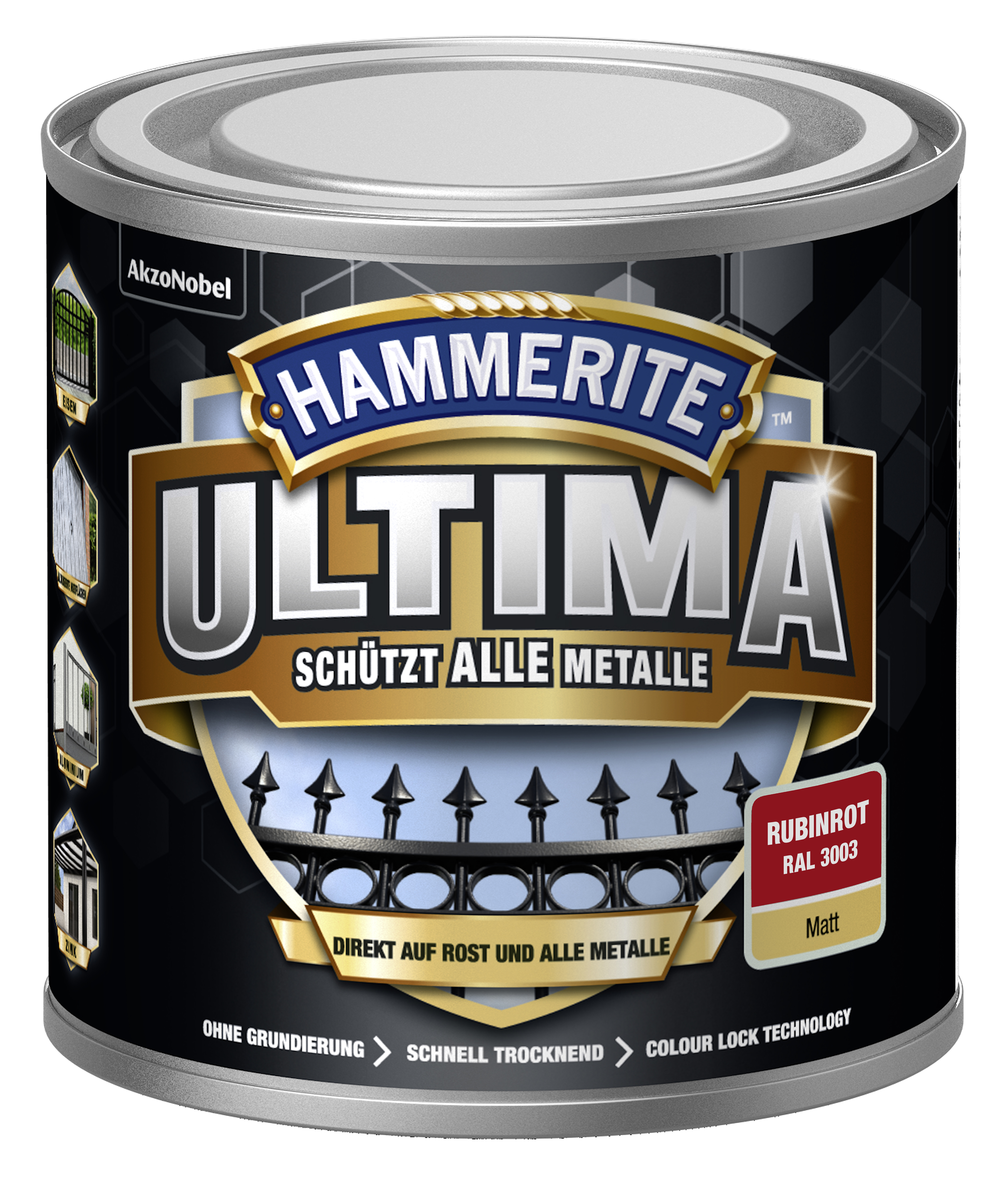 734604_4007591724403_5379745-Hammerite_ULTIMA_matt__250ml_rubinrot HAMMERITE METALLSCHUTZLACK ULTIMATE MATT RUBINROT RAL 3003 250ML