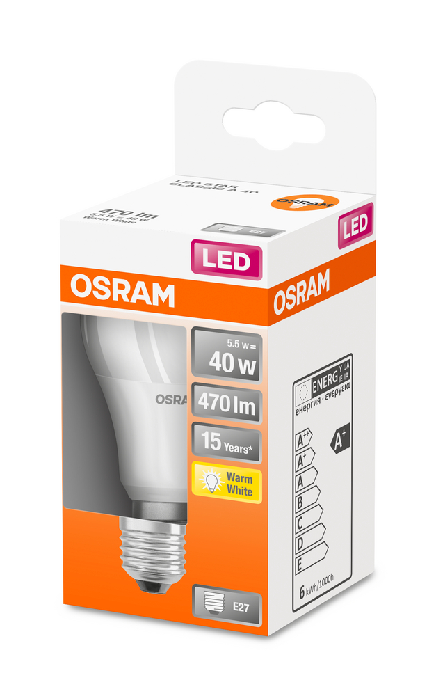 OSRAM LEUCHTMITTEL LED CLA40 MATT 5,5W/827 E27 230V 
