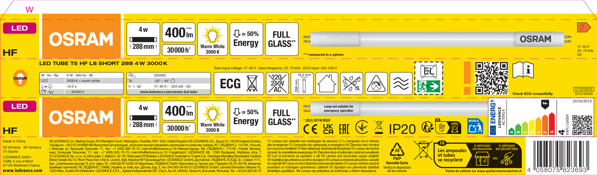 Osram LED Röhre TUBE T5HF, 288 mm, warmweiß