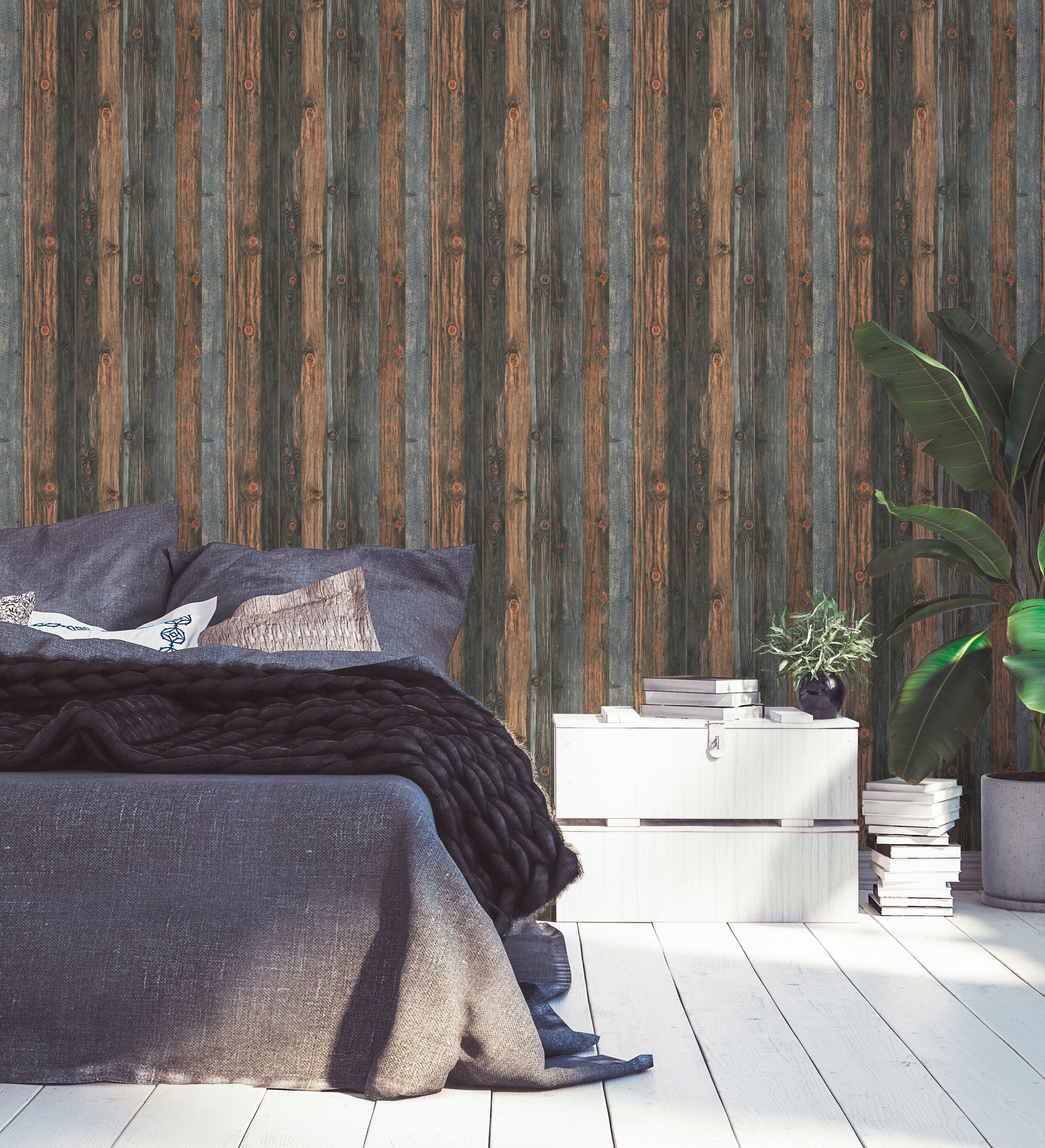 A.S. Création Vliestapete, holzoptik braun blau – rustikale holzpaneel tapete im vintage-stil
