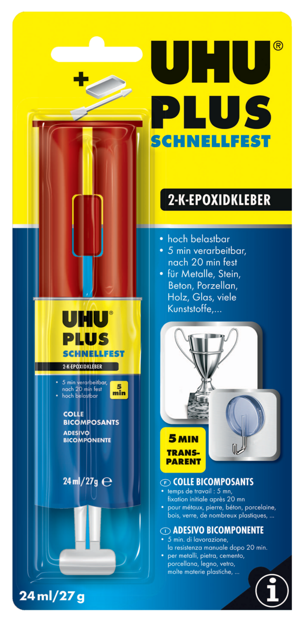 Uhu PLUS schnellfest Doppelkammerspritze, Infokarte Uhu PLUS schnellfest Doppelkammerspritze, Infokarte